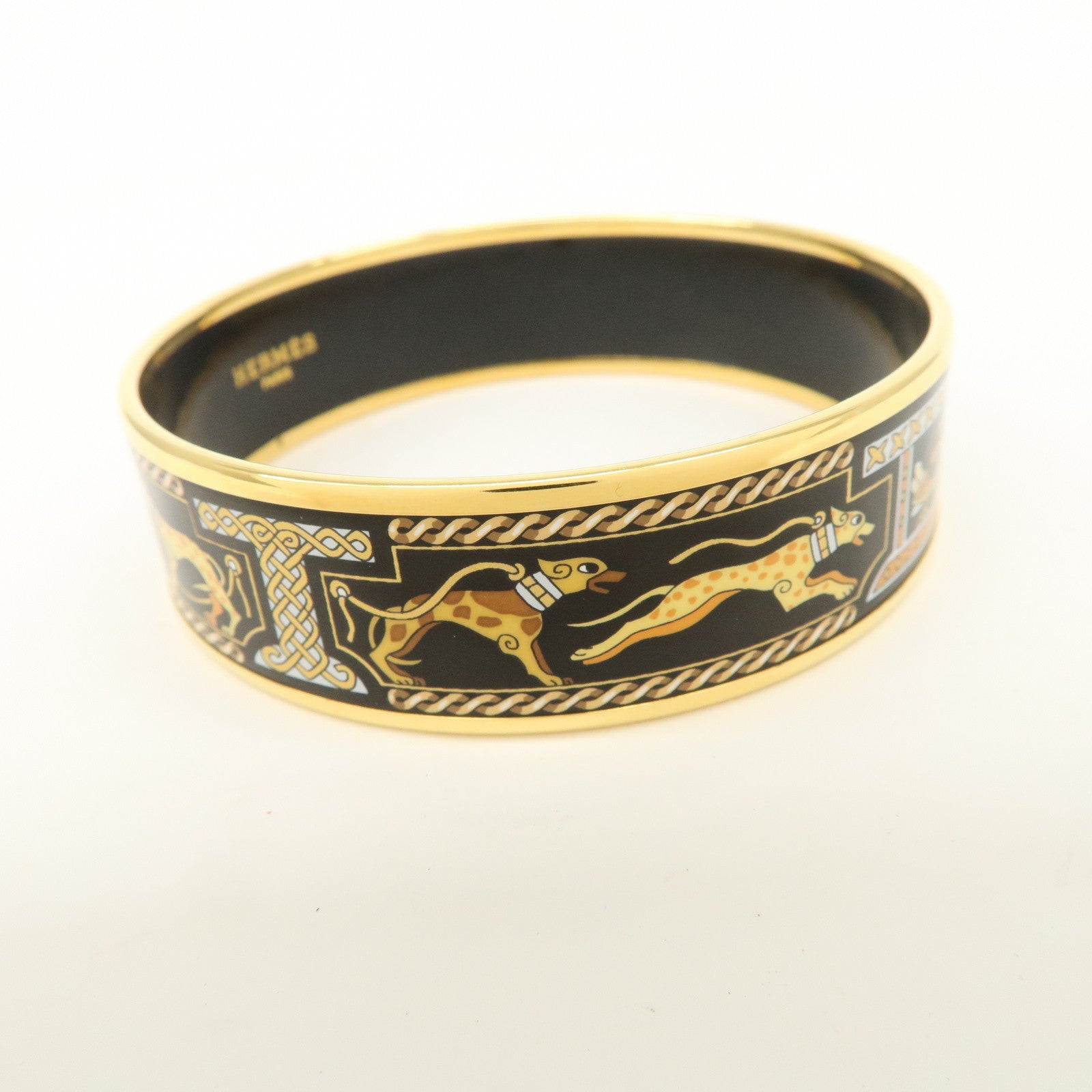 HERMES Email GM Bangle Bracelet Cloisonne Enamel Black Gold