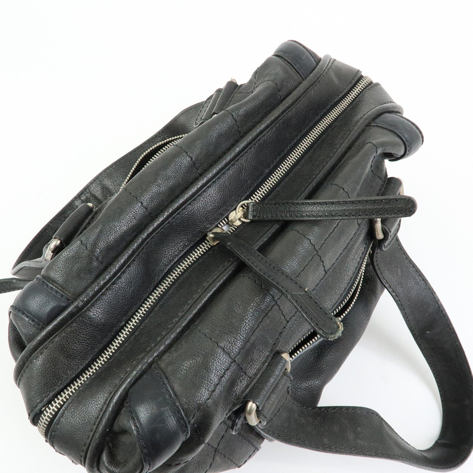 CHANEL Chocolate Bar Caviarskin Boston Bag Hand Bag Black