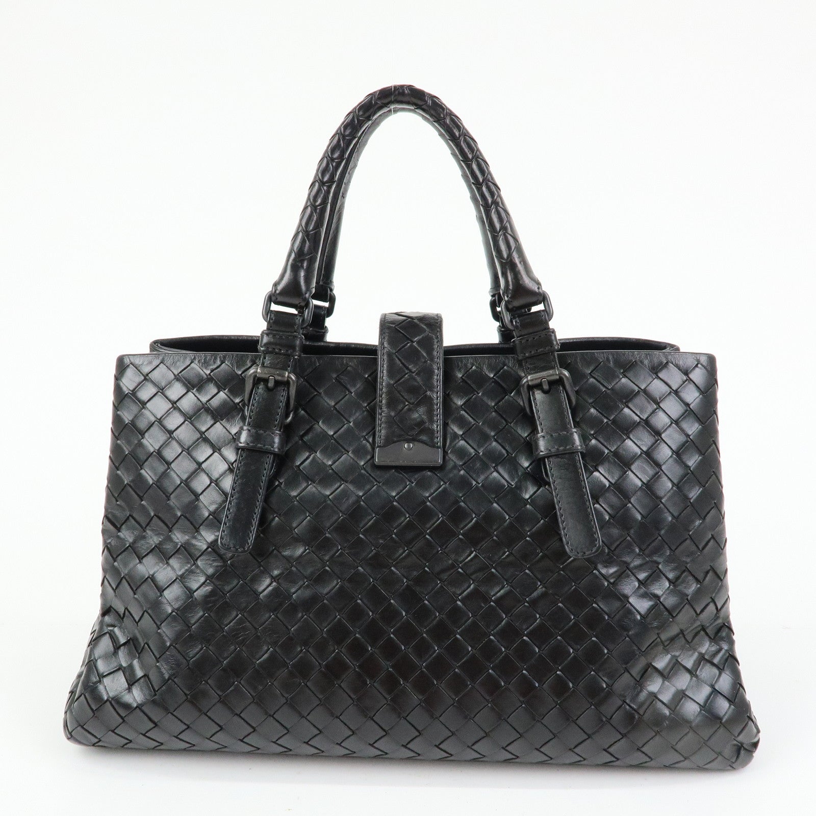 BOTTEGA VENETA Intrecciato Leather Hand Bag Roma Bag Black