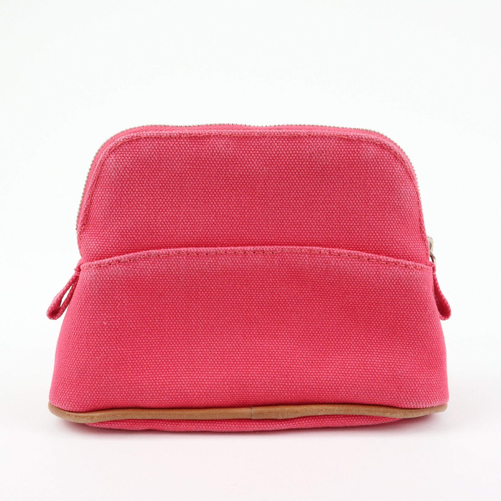 HERMES Canvas Leather Bolide Pouch Cosmetic Case Mini 16 Pink