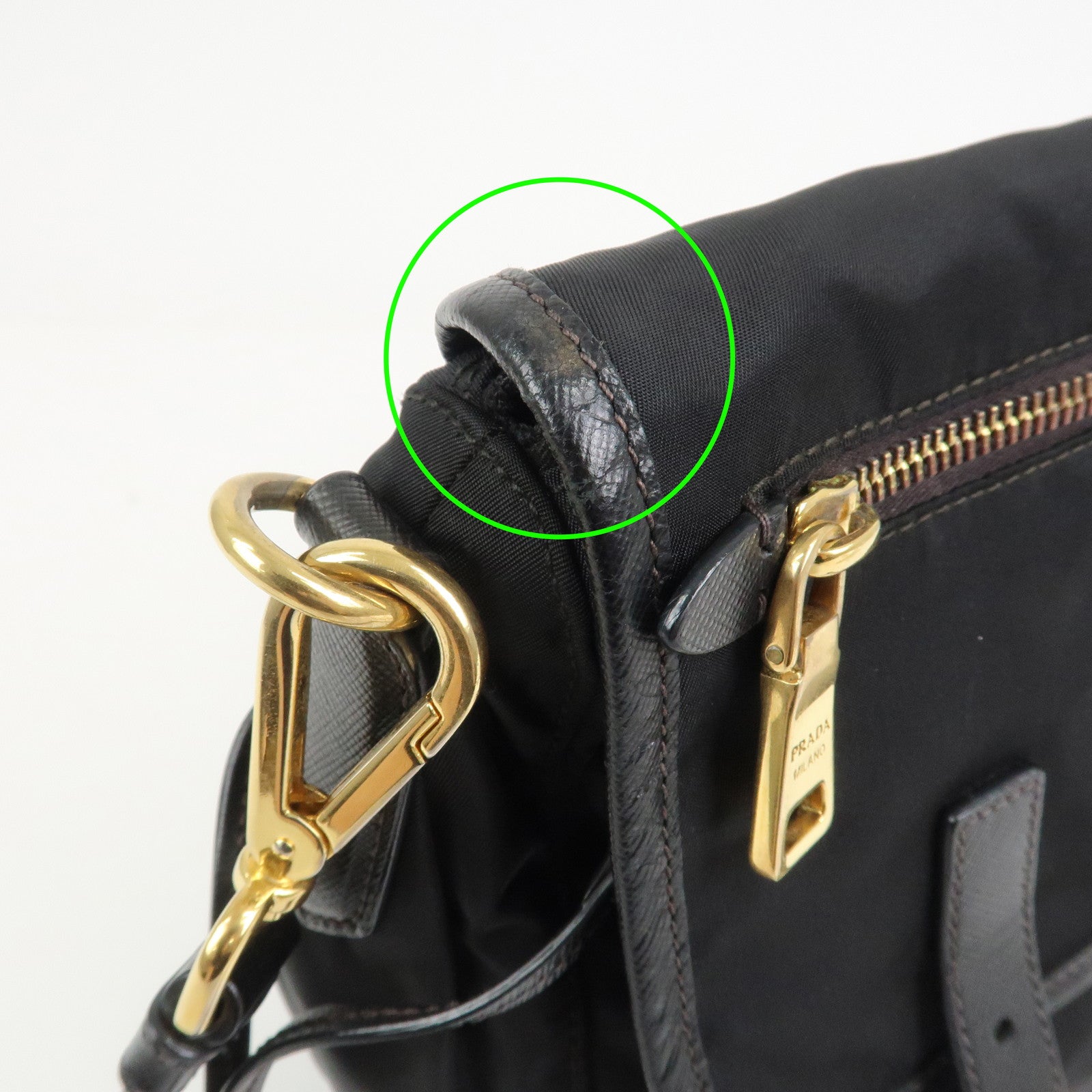 PRADA Logo Nylon Saffiano Leather Shoulder Bag Crossbody Bag Black
