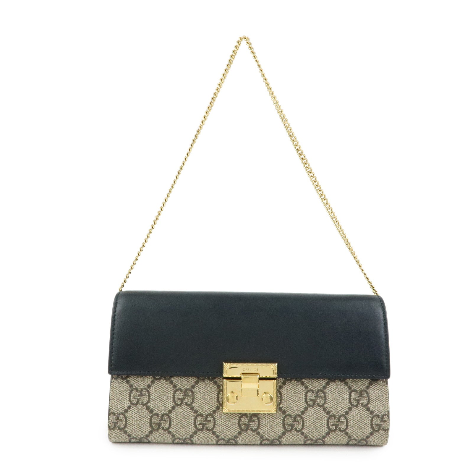 GUCCI GG Supreme Leather Chain Long Wallet WOC Beige Black 453506