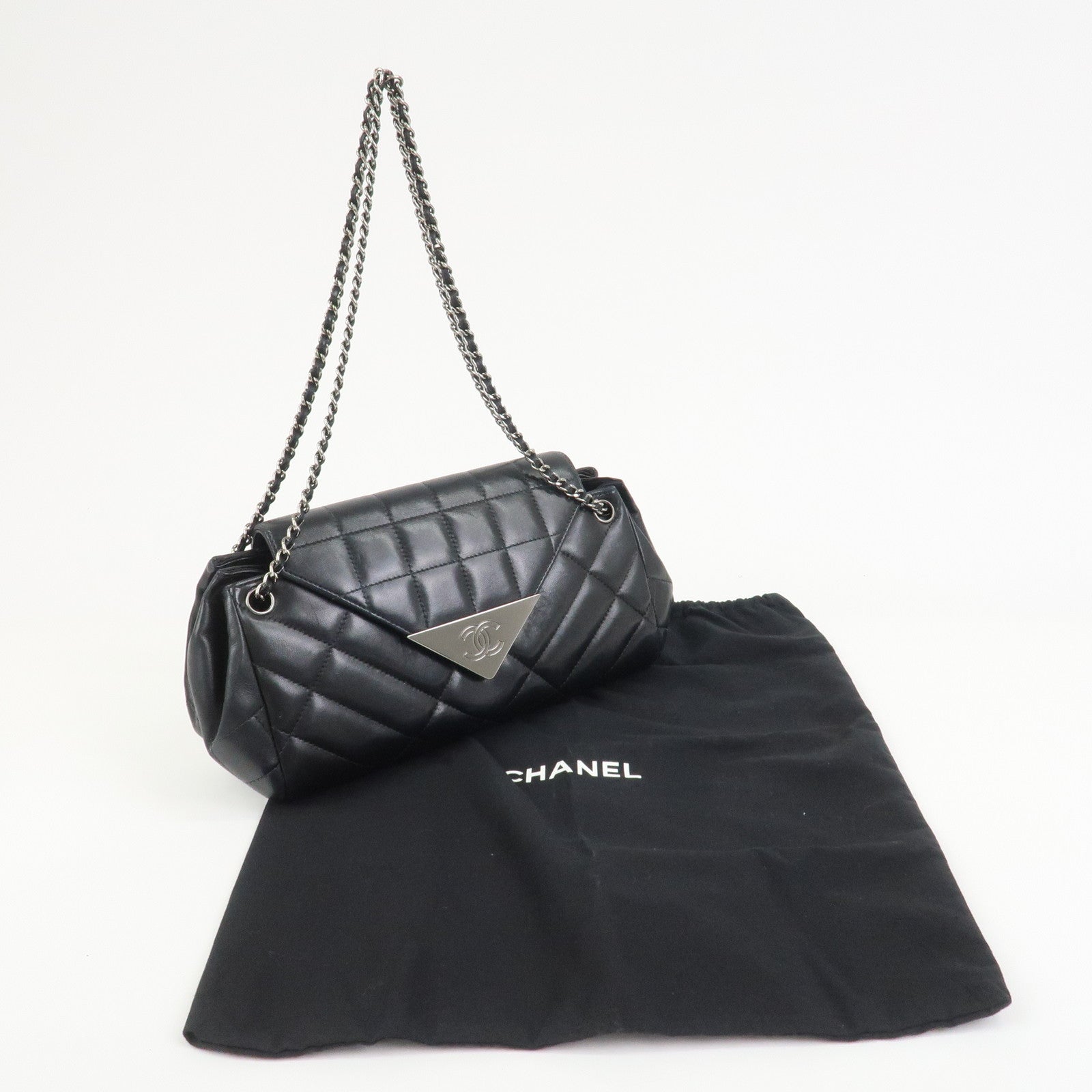 CHANEL COCO Mark Lamb Skin Chain Shoulder Bag Hand Bag Black