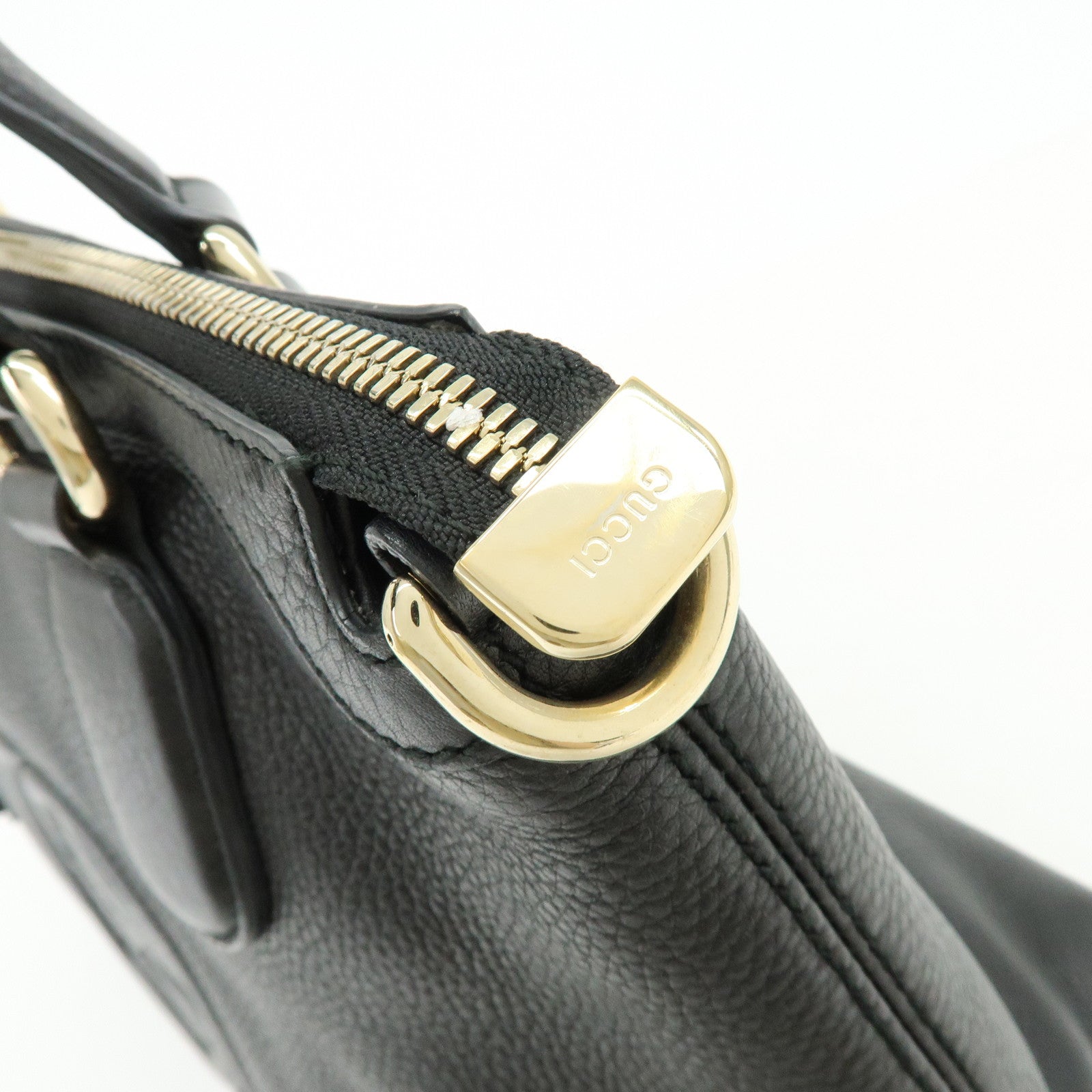 GUCCI SOHO Interlocking G Leather Tote Bag Hand Bag Black 308362