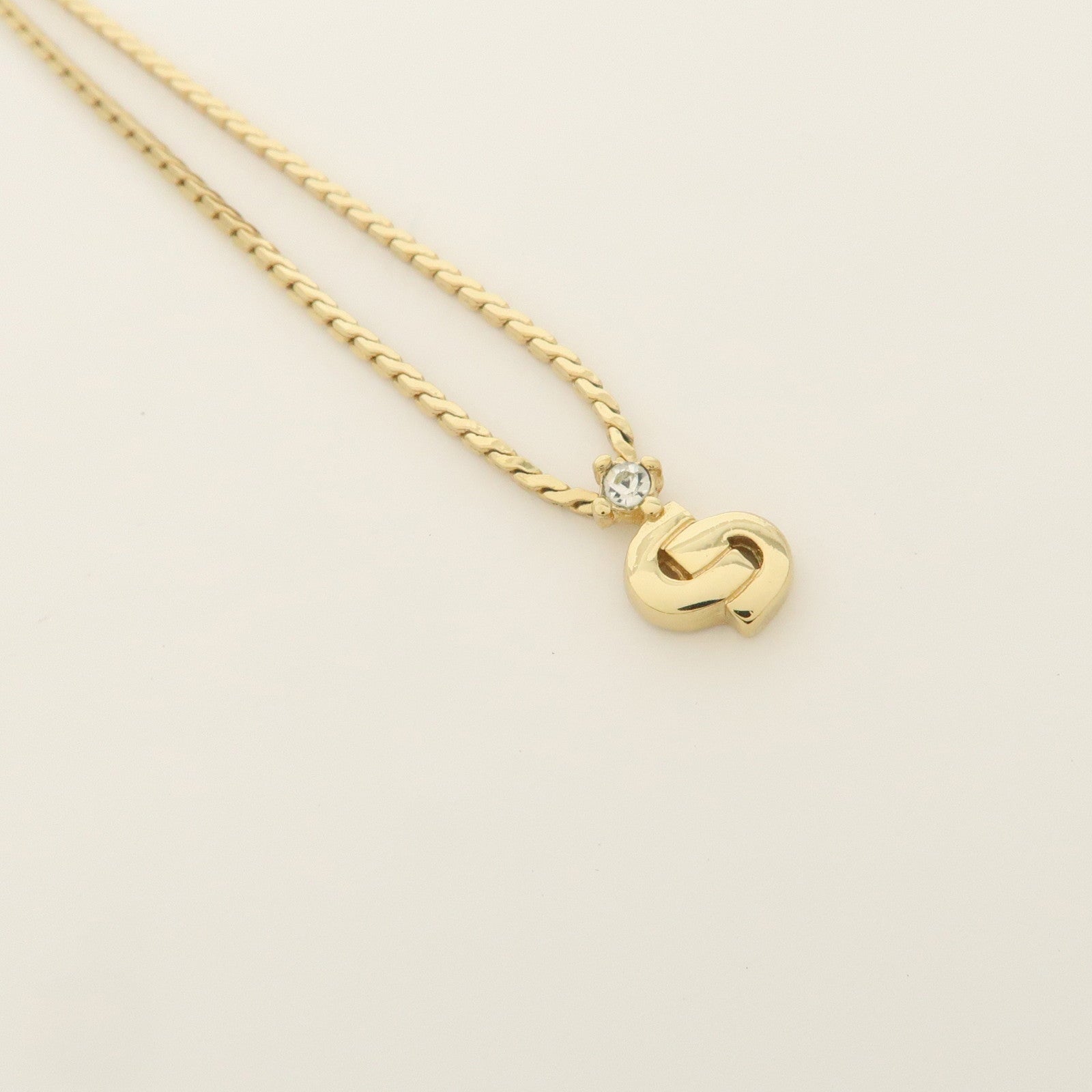 Christian Dior CD Logo Metal Rhinestone Necklace Gold