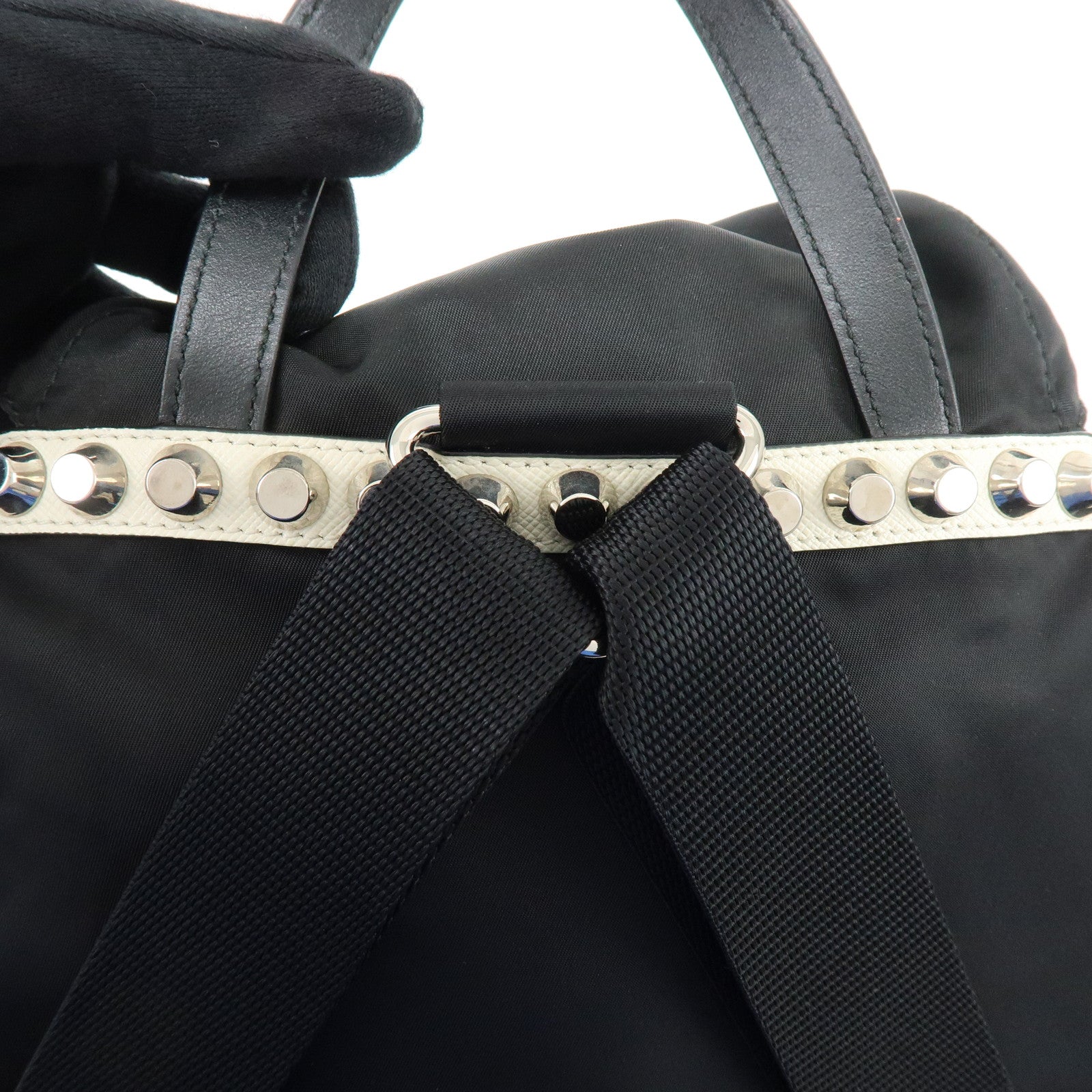 PRADA Triangle Logo Nylon Leather Backpack Studs Black Red1BZ811