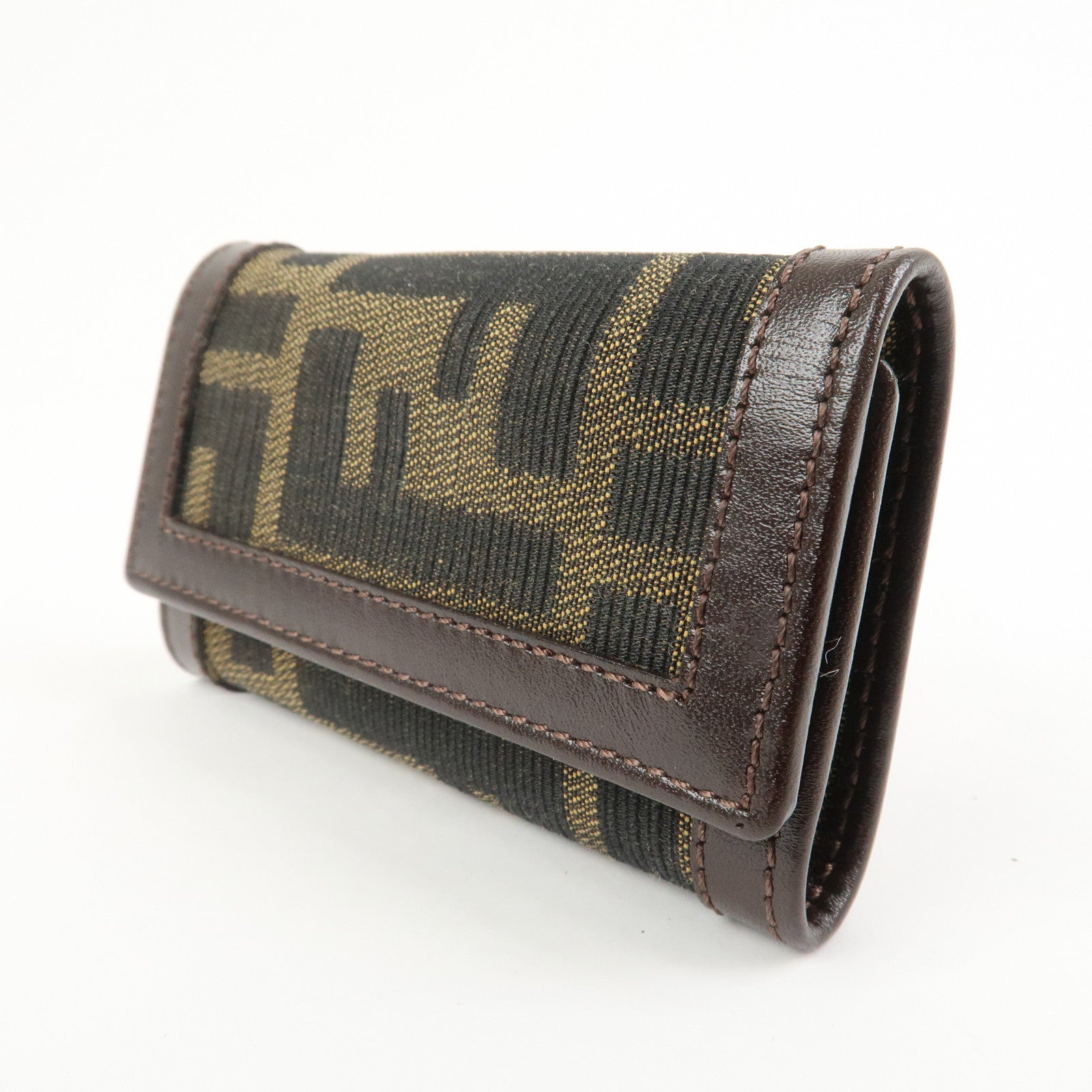 FENDI Zucca Canvas Leather 6 Ring Key Case Key Holder Brown 10163