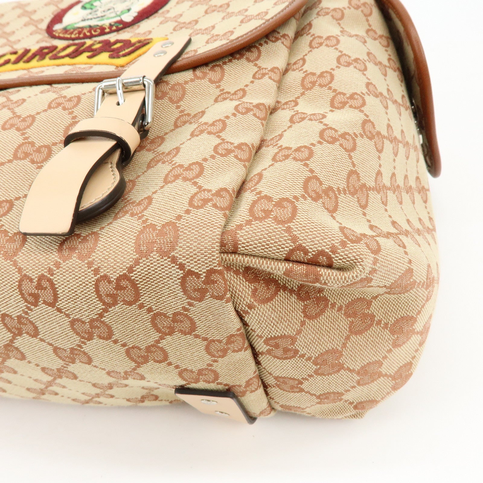 GUCCI GG Canvas Leather Sciroppo Patch Backpack Beige Brown 580811