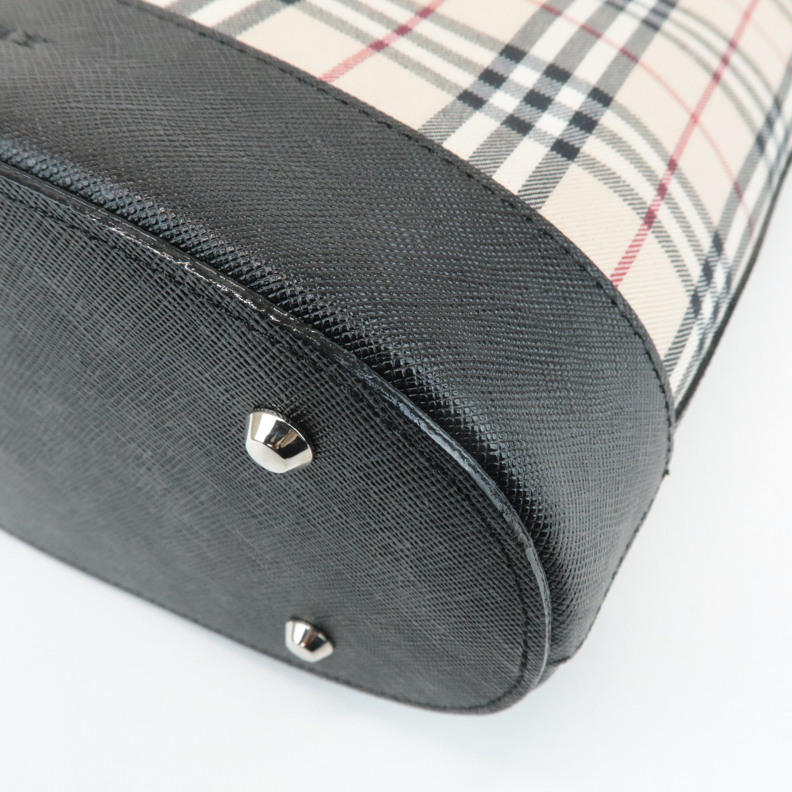BURBERRY Nova Plaid Canvas Leather Tote Bag Shoulder Bag Black Used