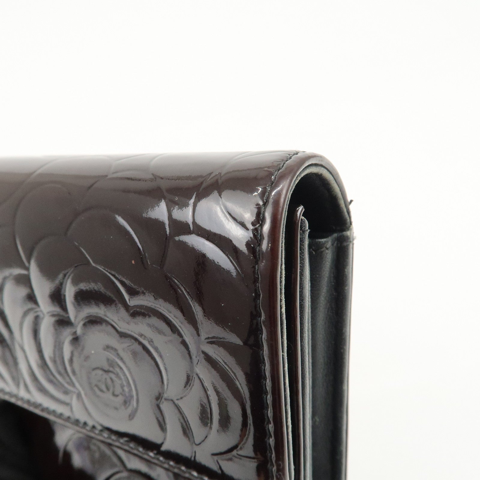 CHANEL COCO Mark Camellia Bi-fold Long Wallet Dark Brown A82283