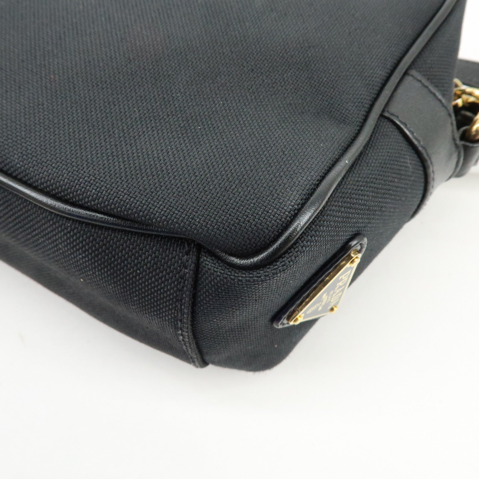 PRADA Triangle Logo Jacquard Leather Shoulder Bag Black 1BH089