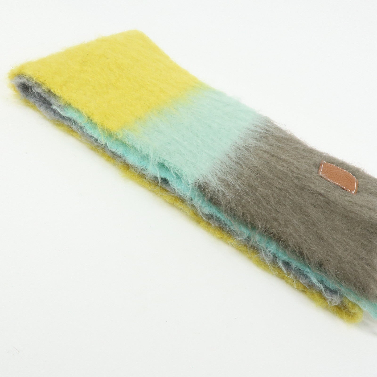 LOEWE Anagram Wool Mohair Nylon Scarf Shawl Yellow Gray Light Blue