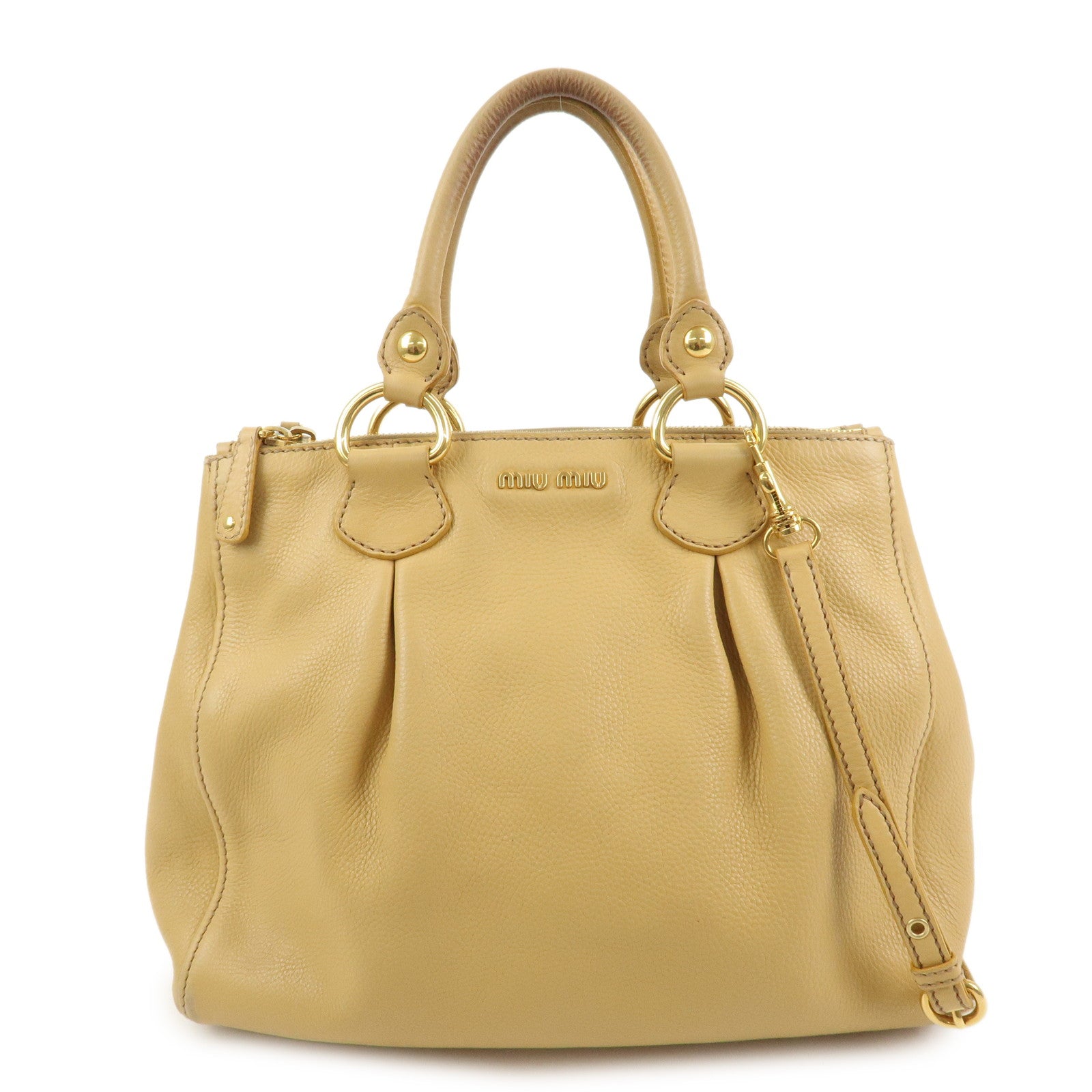MIU MIU Leather 2Way Shoulder Bag Hand Bag Beige RN0620