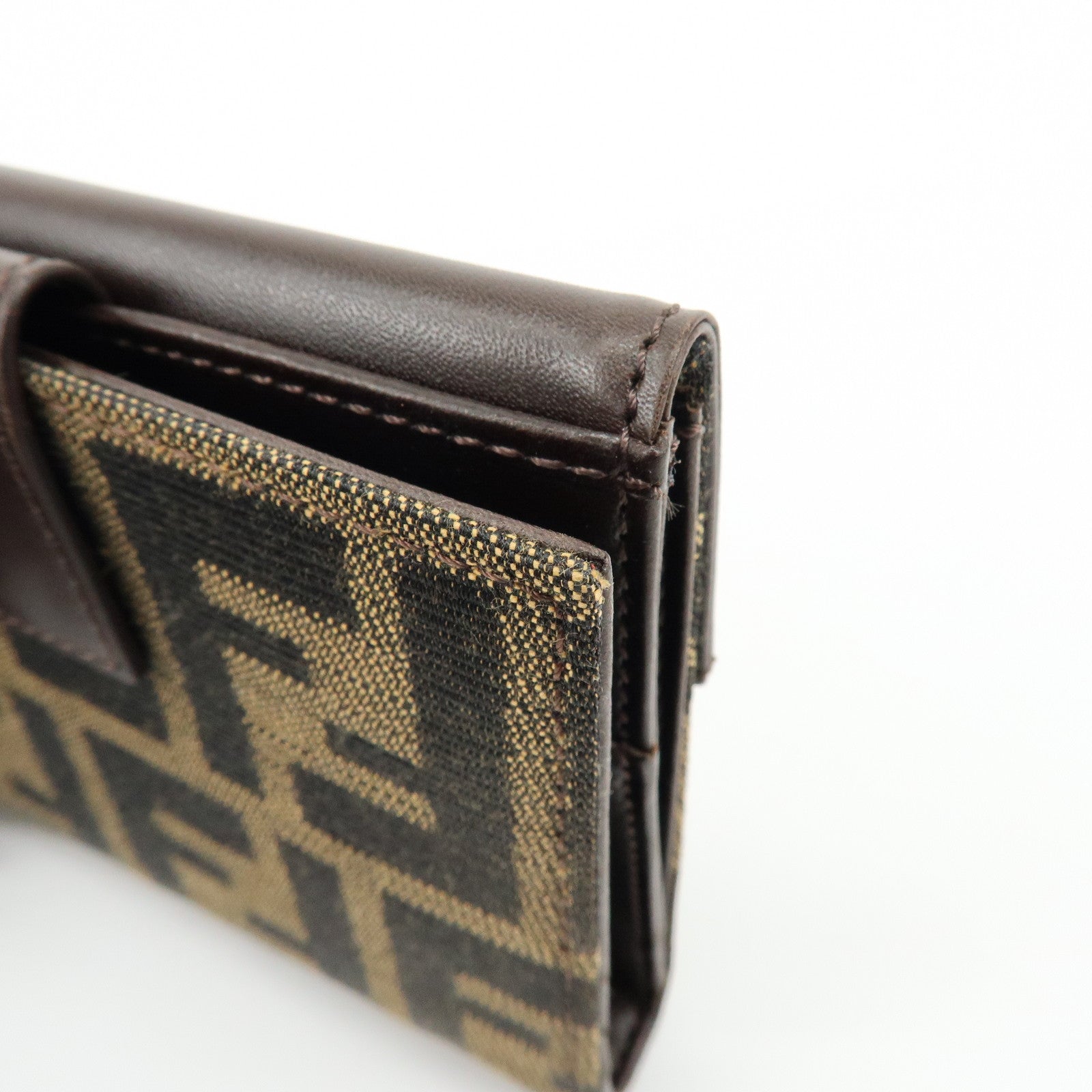 FENDI Zucca Canvas Leather Bi-fold Compact Wallet Brown 8M0033