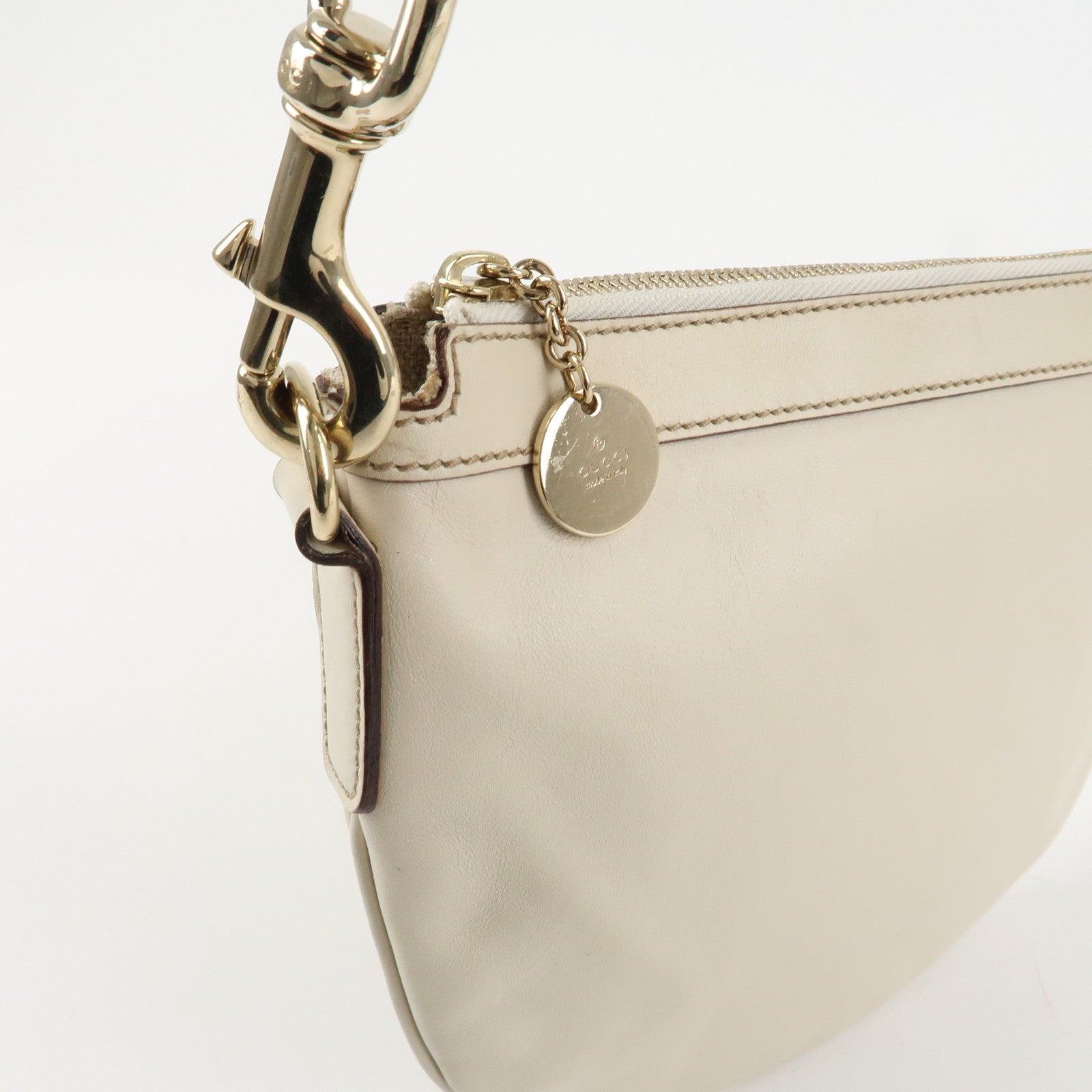 GUCCI Sherry Leather Shoulder Bag Ivory Used