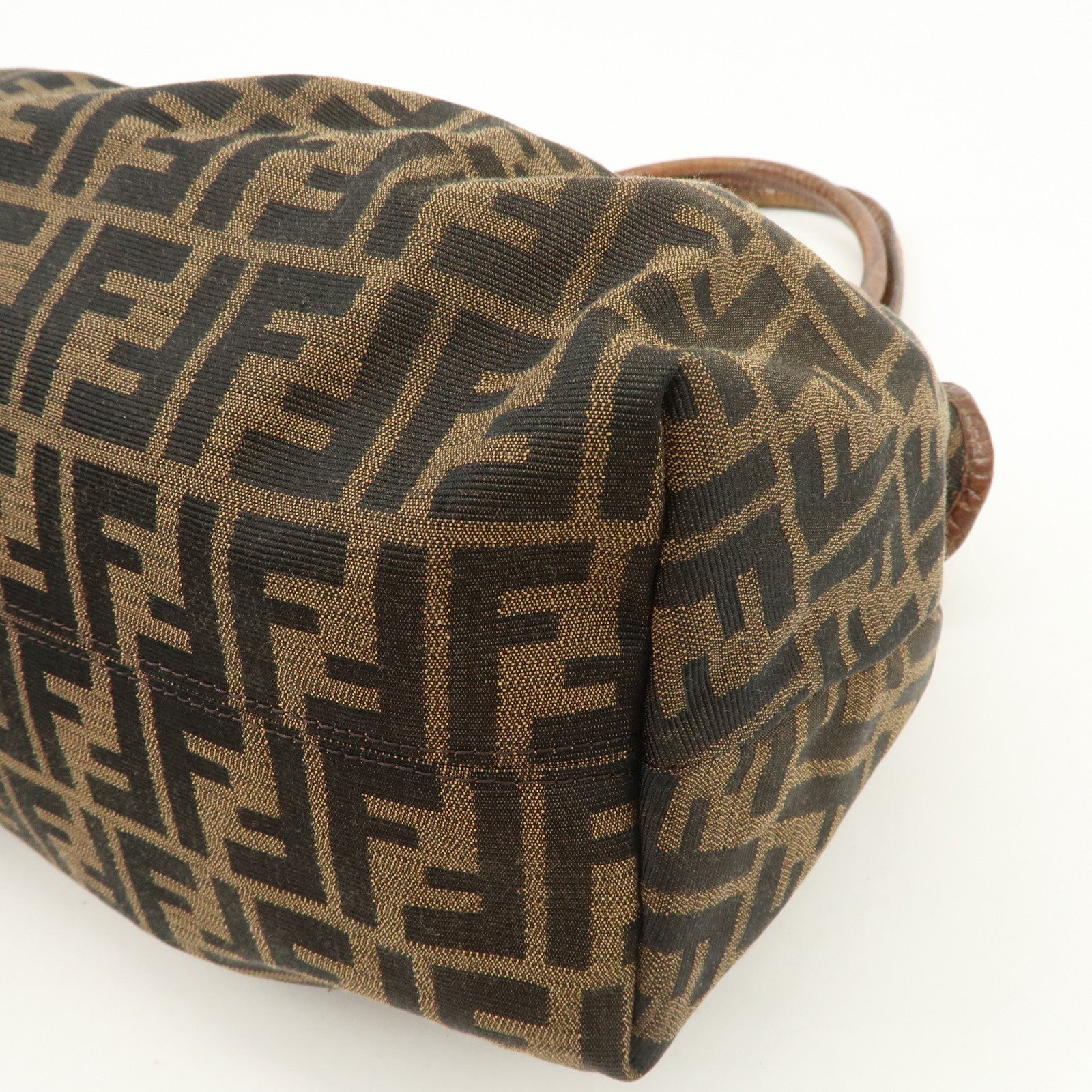 FENDI Zucca Gathered Canvas Leather Shoulder Bag Tote Bag 8BH186