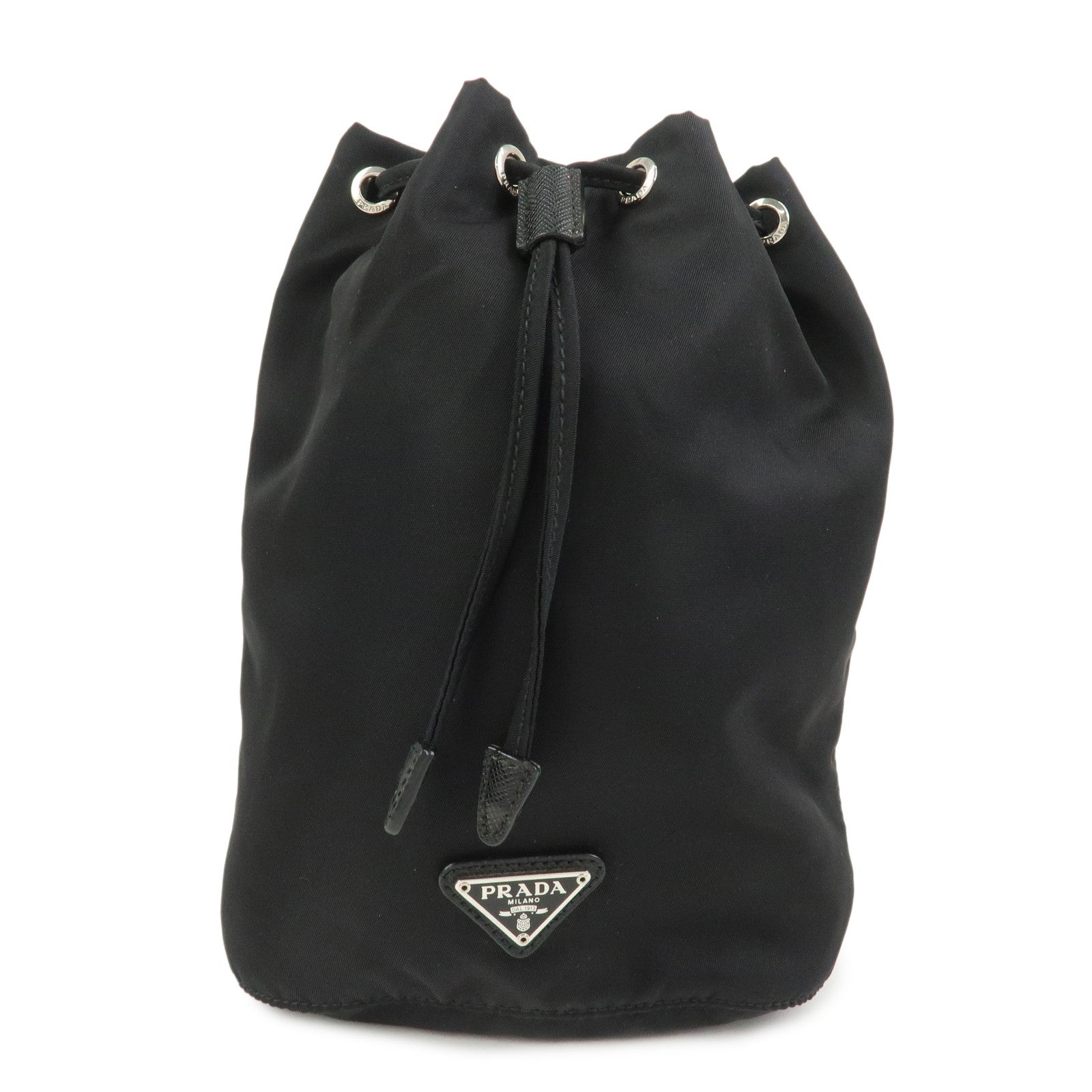 PRADA Nylon Saffiano Leather Cosmetic Makeup Pouch Black 1NA369