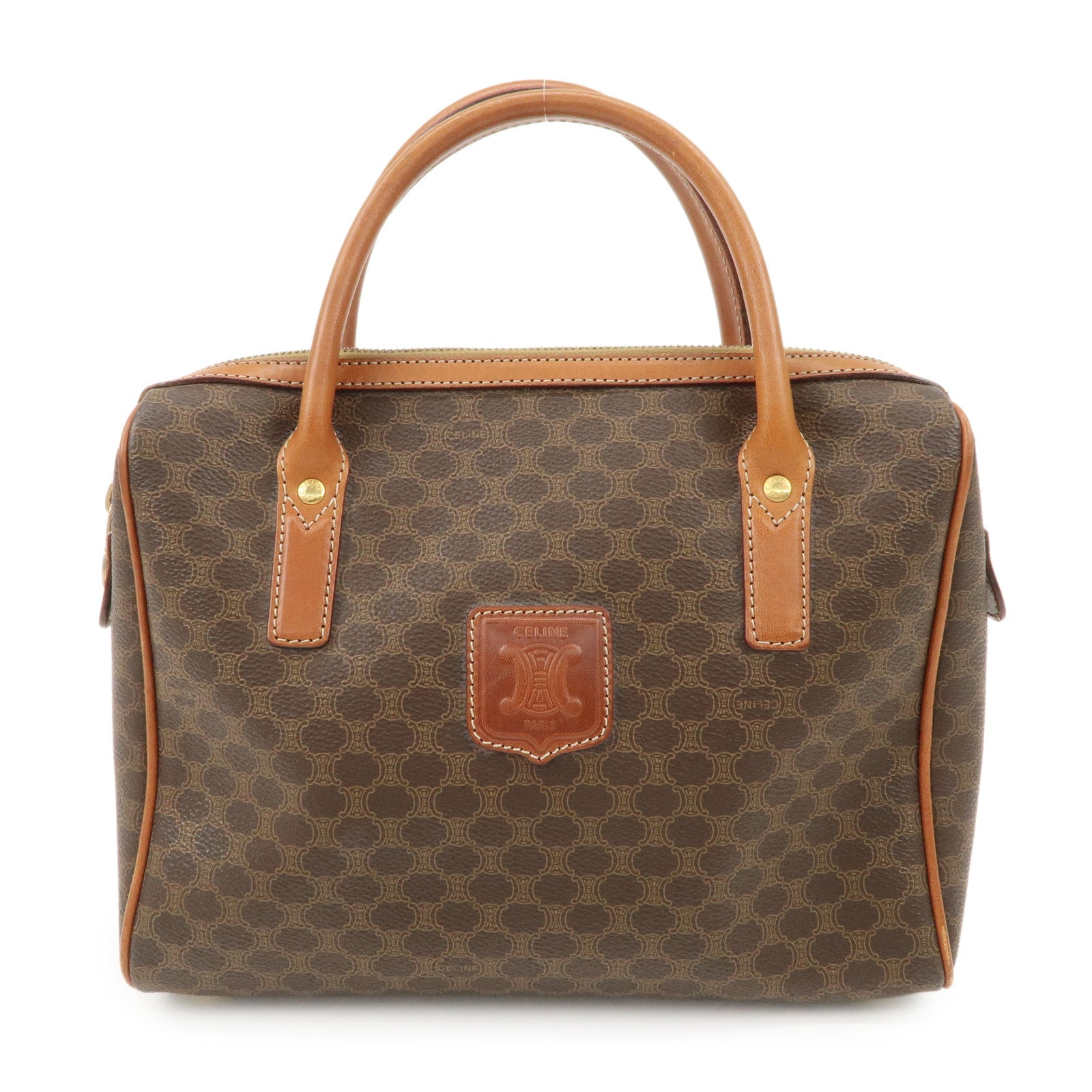 CELINE Macadam PVC Leather Hand Bag Brown Gold HDW