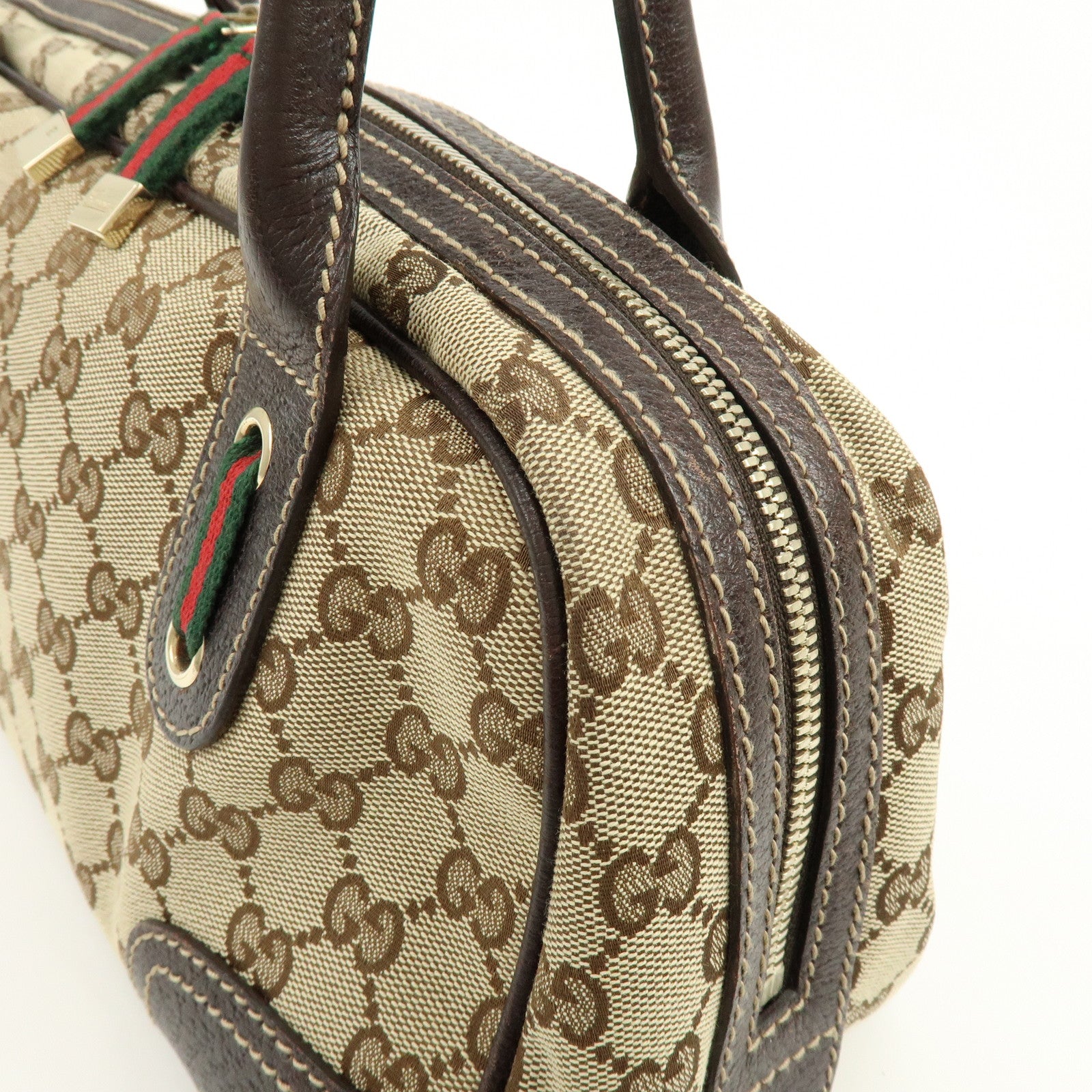 GUCCI Princy Sherry GG Canvas Leather Boston Bag Brown 161720