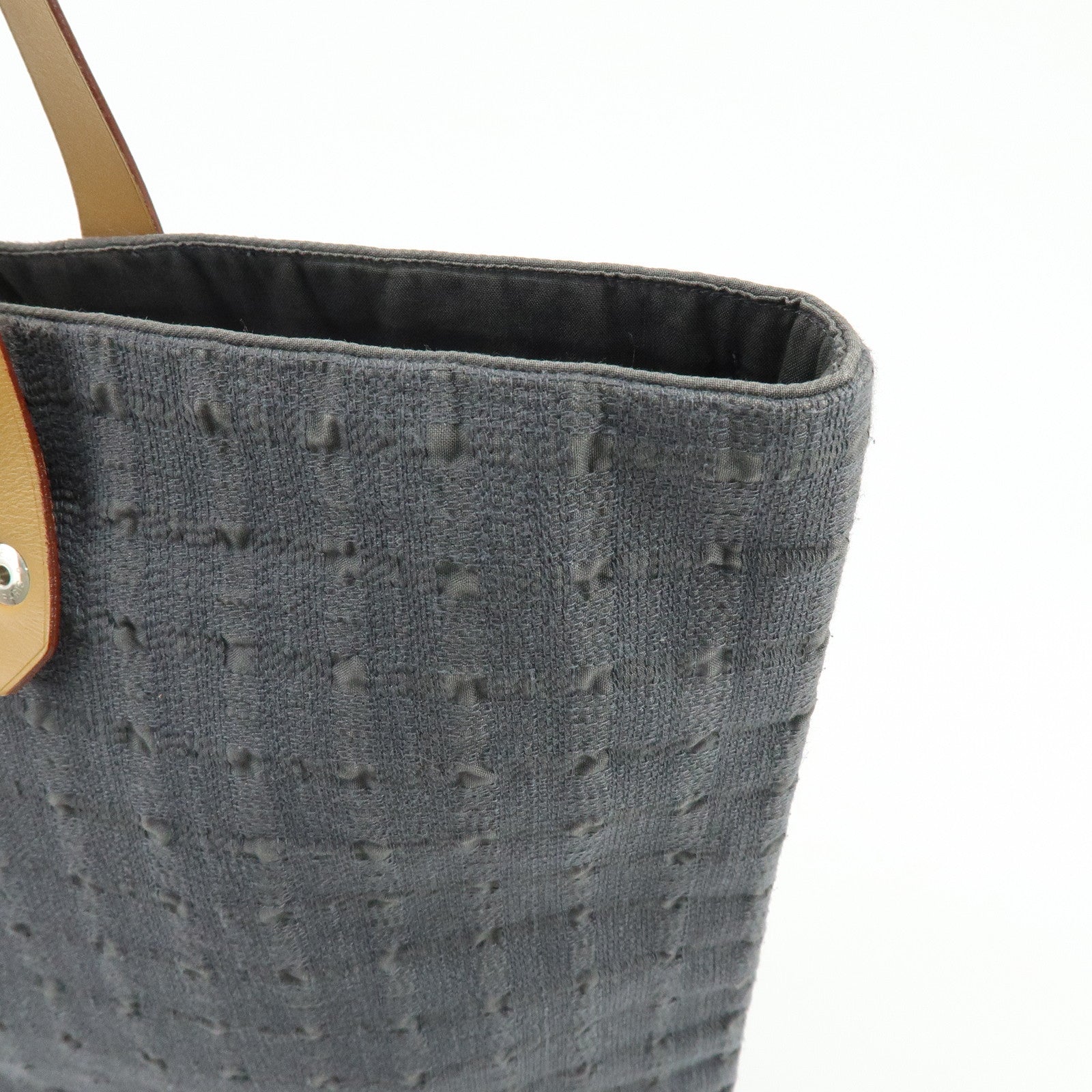 HERMES Amedaba GM Canvas Leather Tote Bag Hand Bag Gray