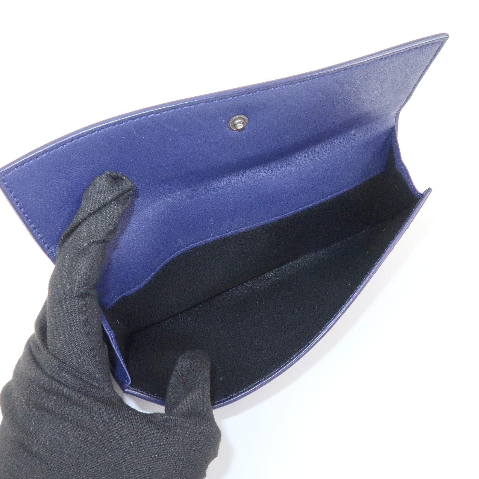 BOTTEGA VENETA Intrecciato Leather Long Flap Wallet Blue