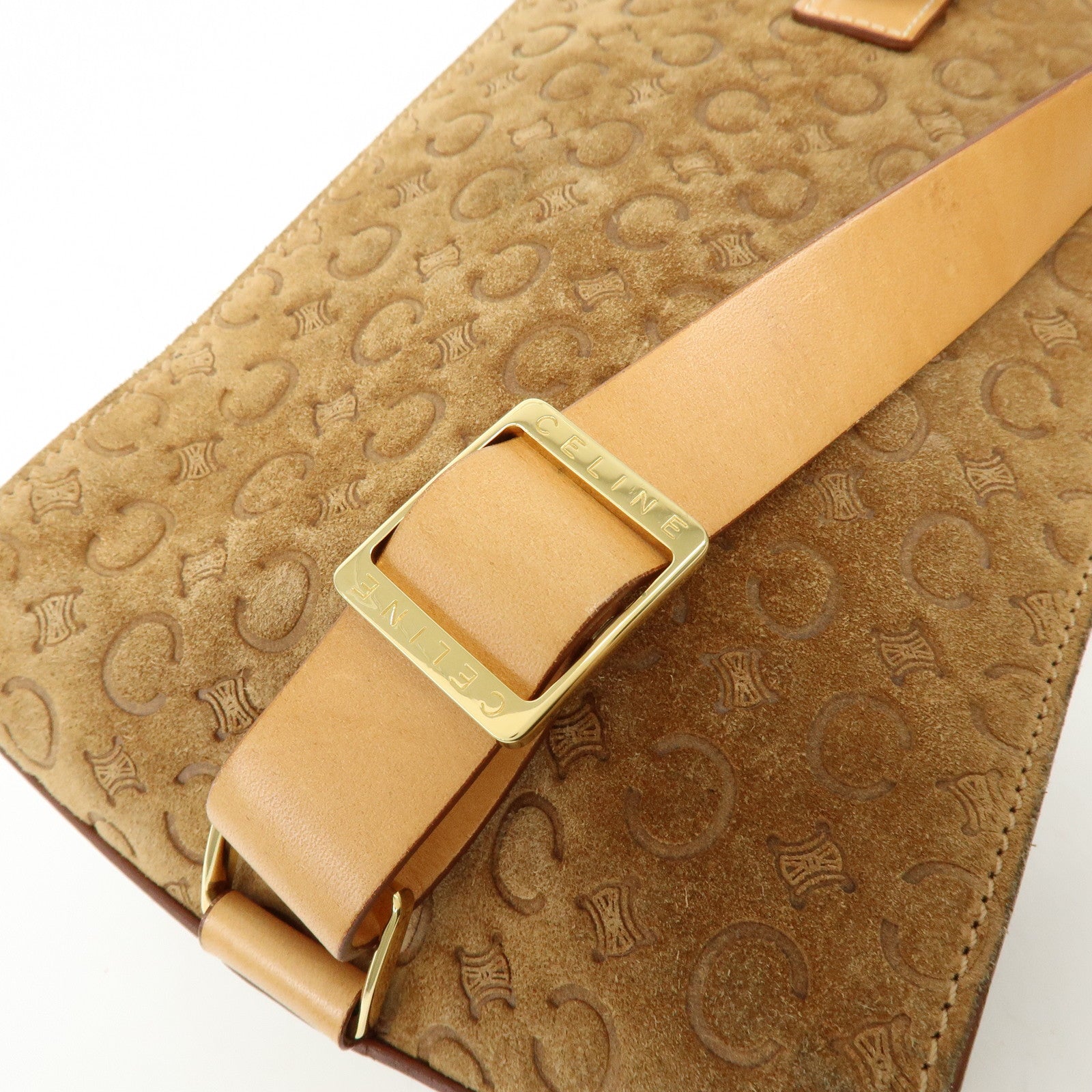 CELINE C Macadam Suede Leather Shoulder Bag Crossbody Bag Brown