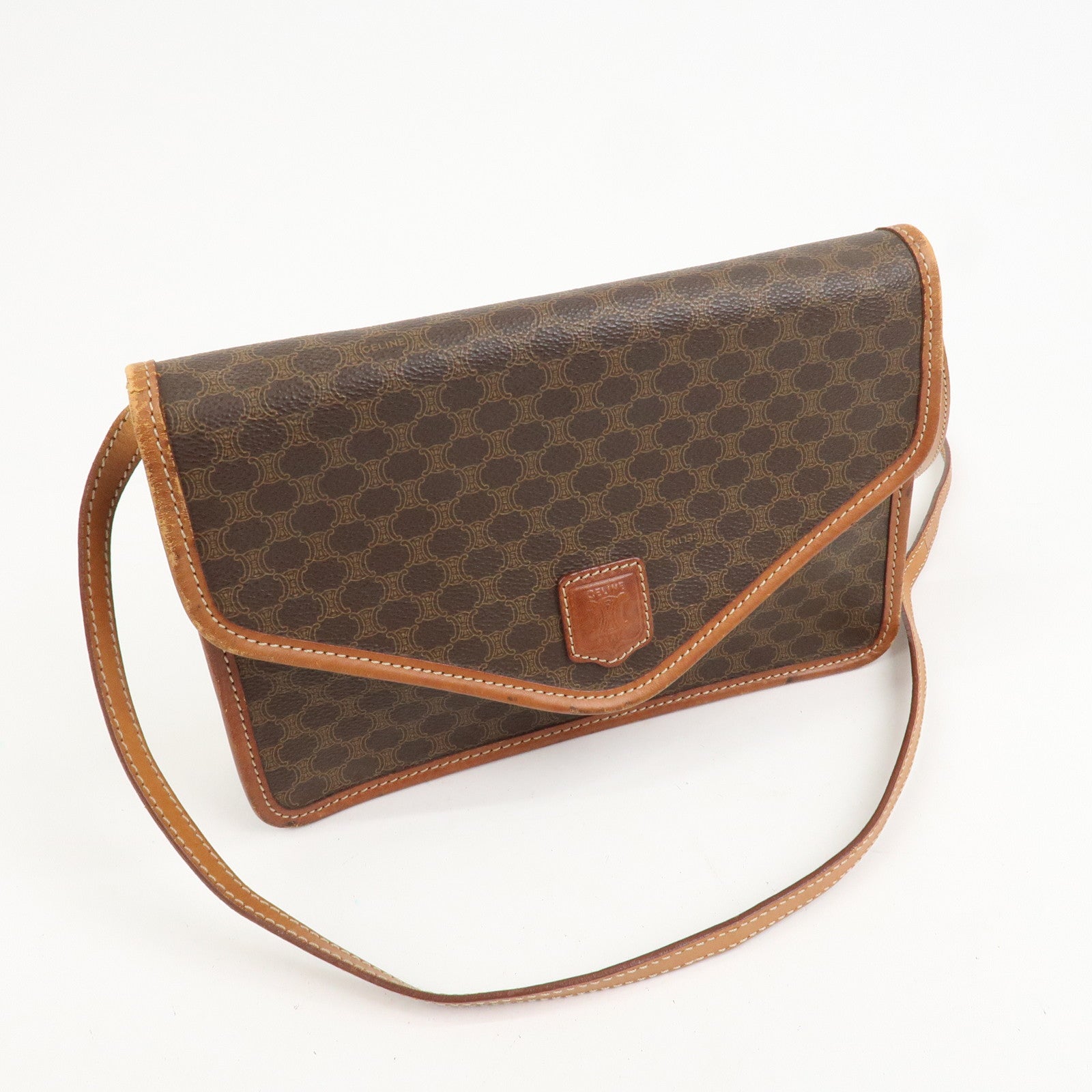 CELINE Macadam PVC Canvas Leather 2WAY Bag Shoulder Bag Brown