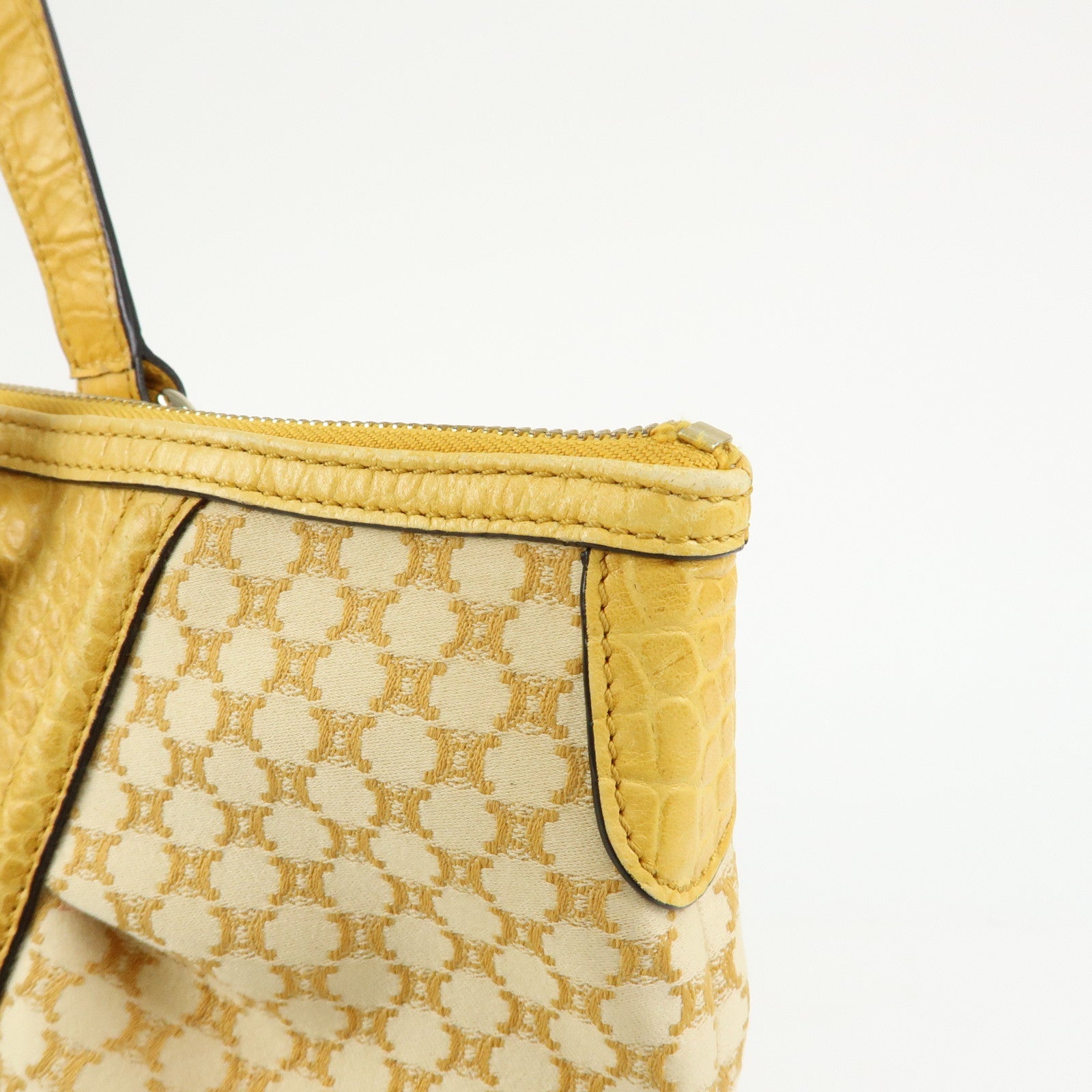 CELINE Macadam Canvas Leather Tote Bag Hand Bag Yellow Red Beige