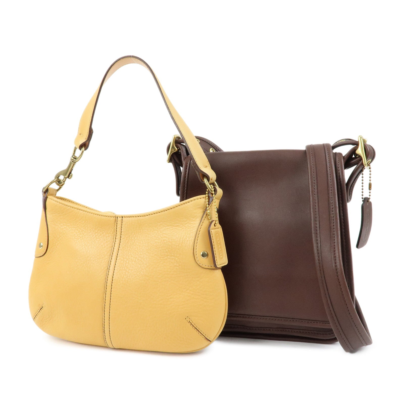 COACH Ergo Set of 2 Leather Shoulder Hand Bag Brown Beige Yellow