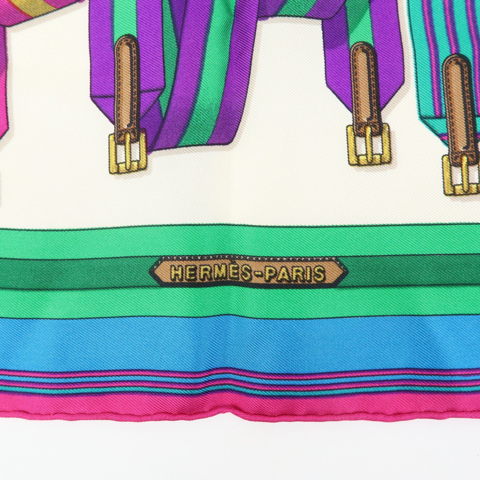 HERMES Carre 45 Set of 2 Silk 100% Scarf White Purple Orange