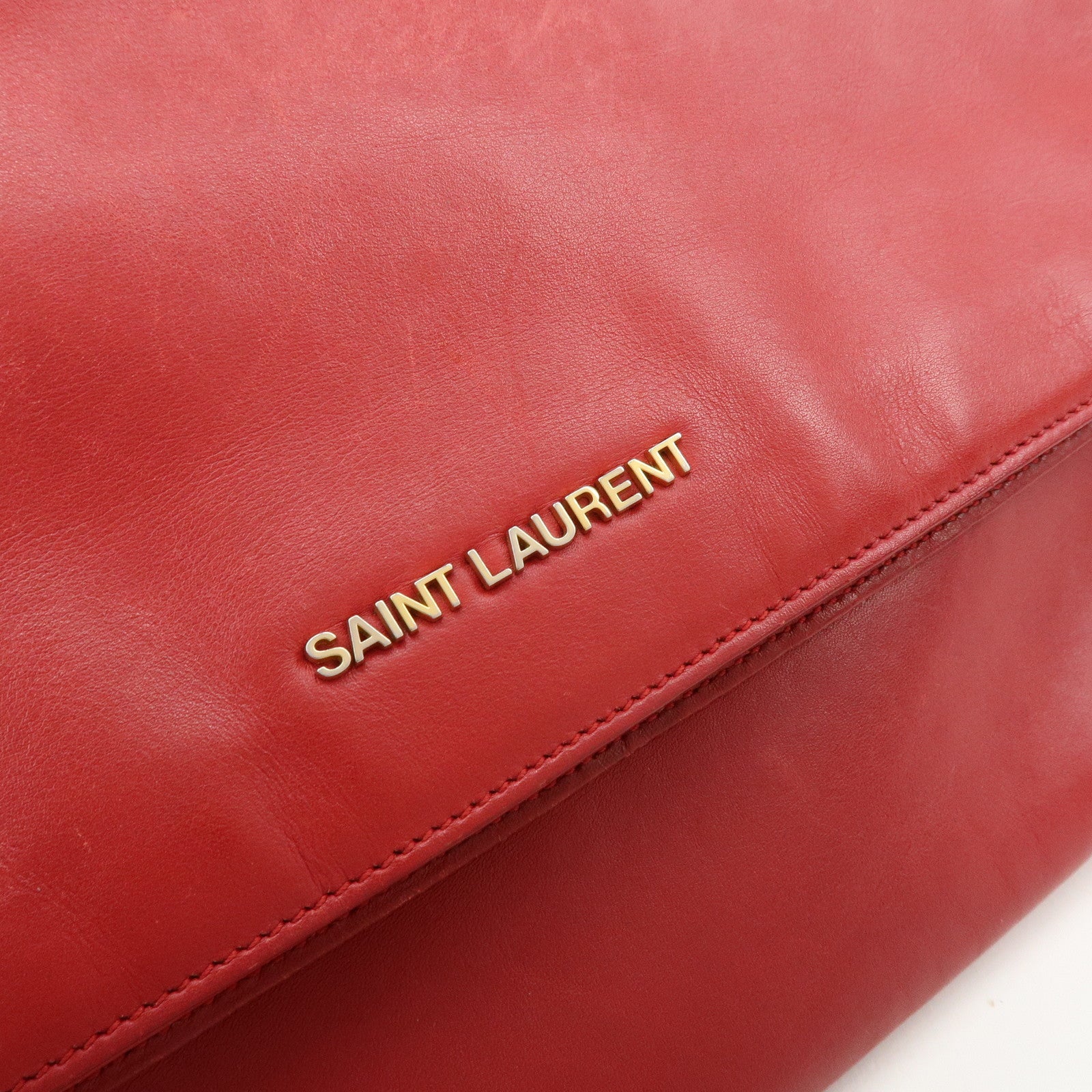 SAINT LAURENT PARIS Leather Clutch Bag Flat Pouch Red 328198