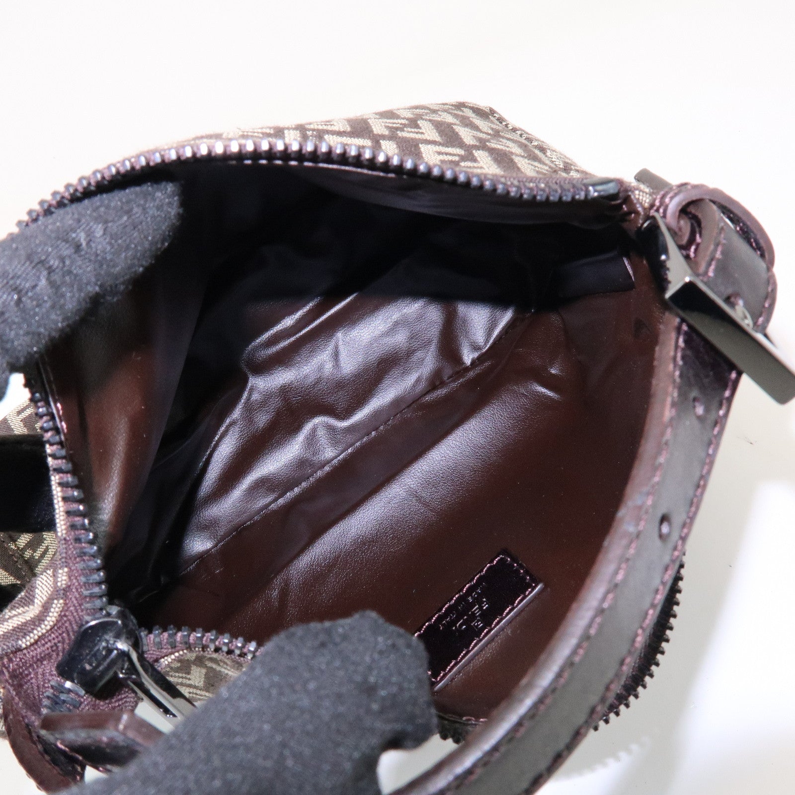 FENDI Zucchino Canvas Leather Hand Bag Pouch Bag Brown 8N00001