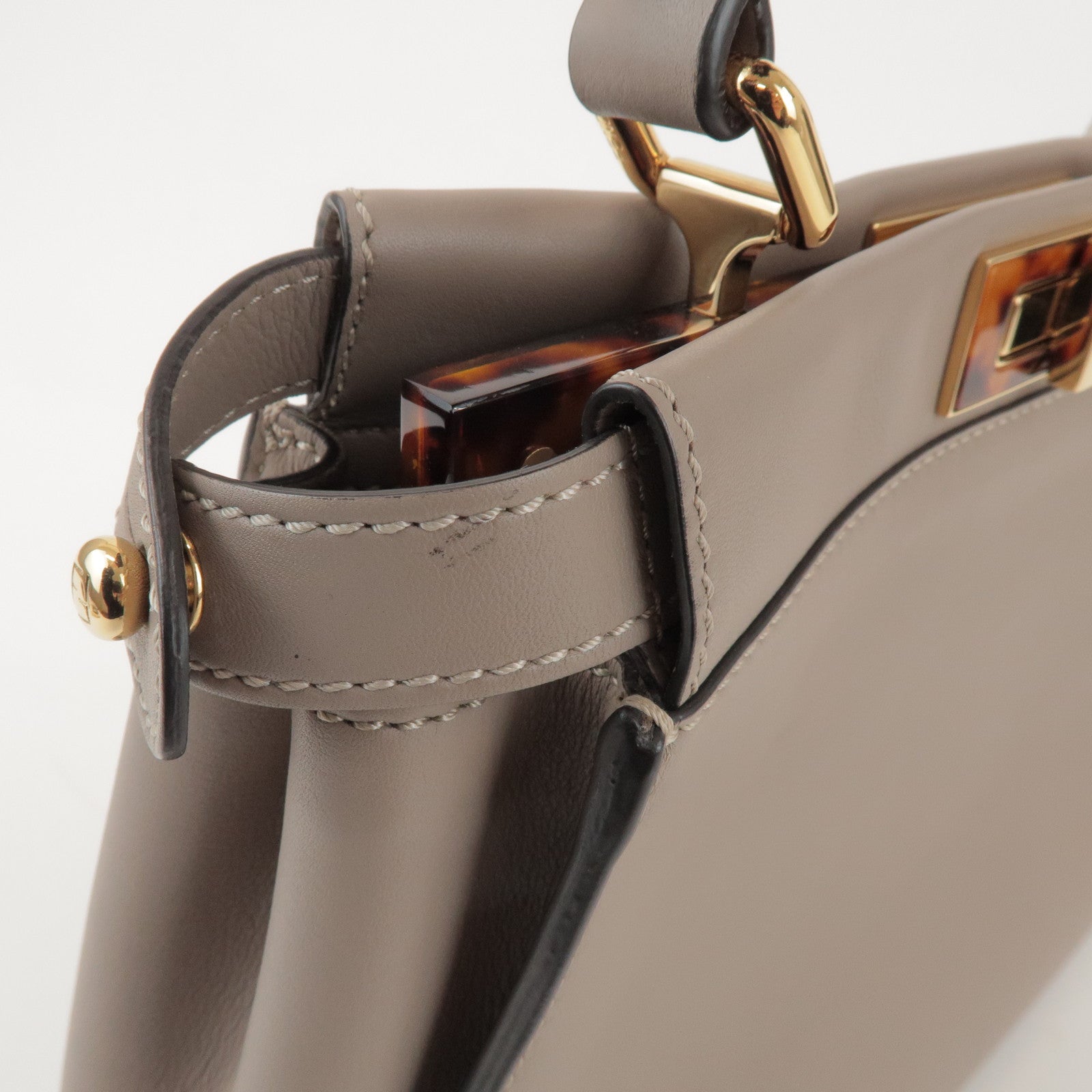 FENDI Peekaboo Leather Medium 2Way Hand Bag Greige Beige 8BN290