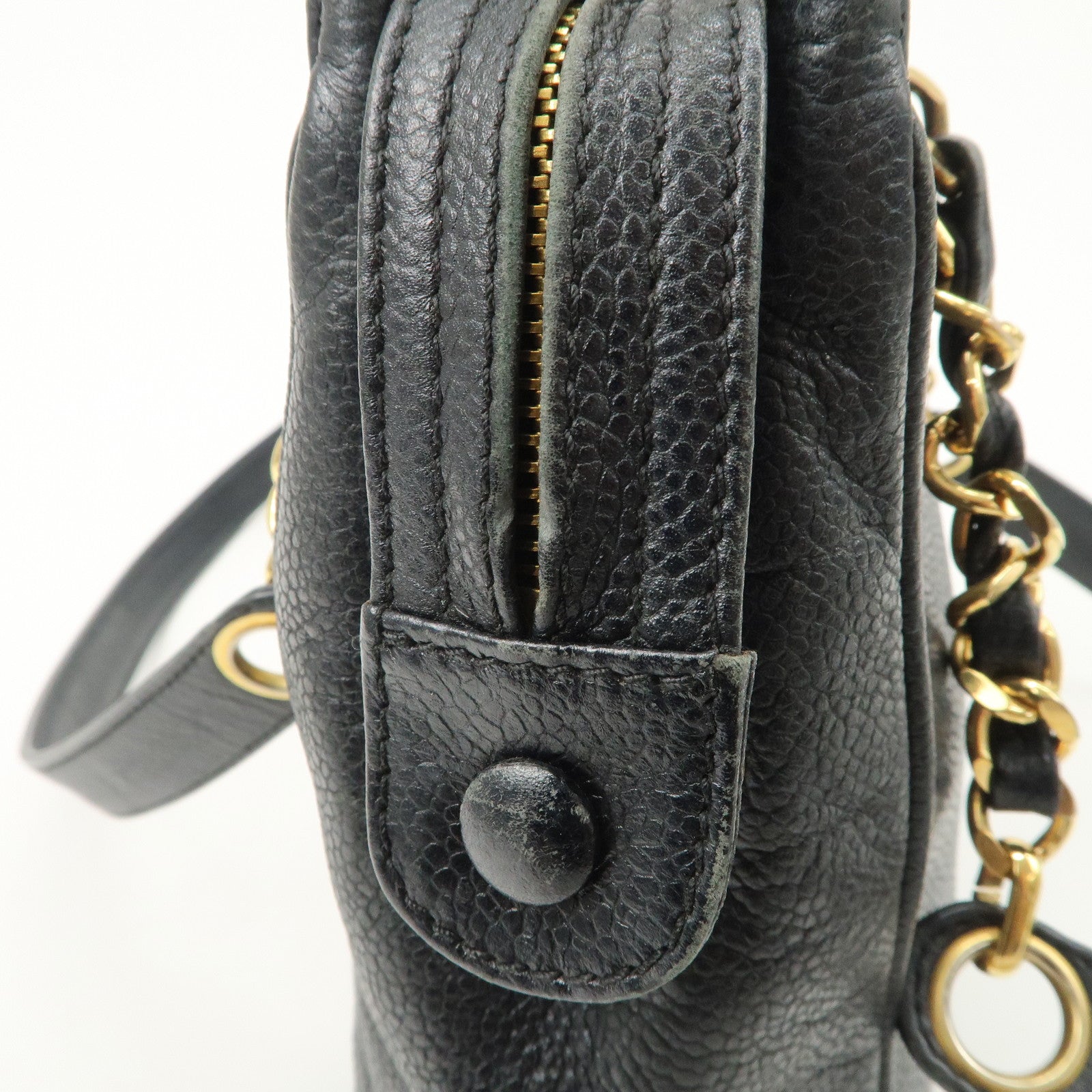 CHANEL Triple COCO Mark Caviarskin Chain Shoulder Bag Black