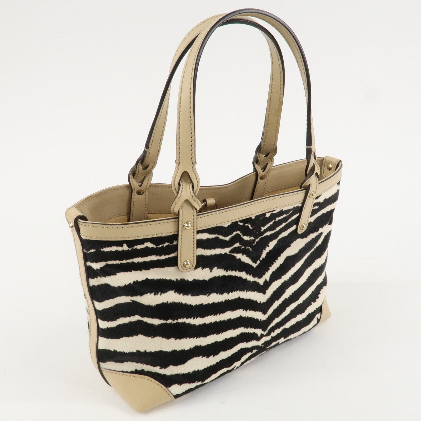 GUCCI Craft Unborn Calf Leather Tote Bag Zebra Pattern Beige 23793