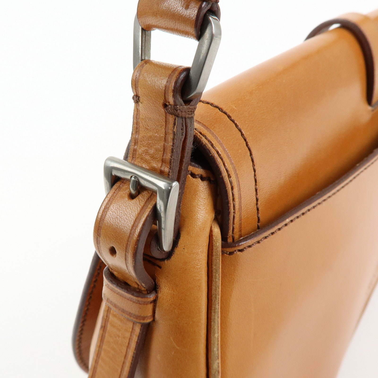 PRADA Logo Leather Shoulder Bag Hand Bag Brown