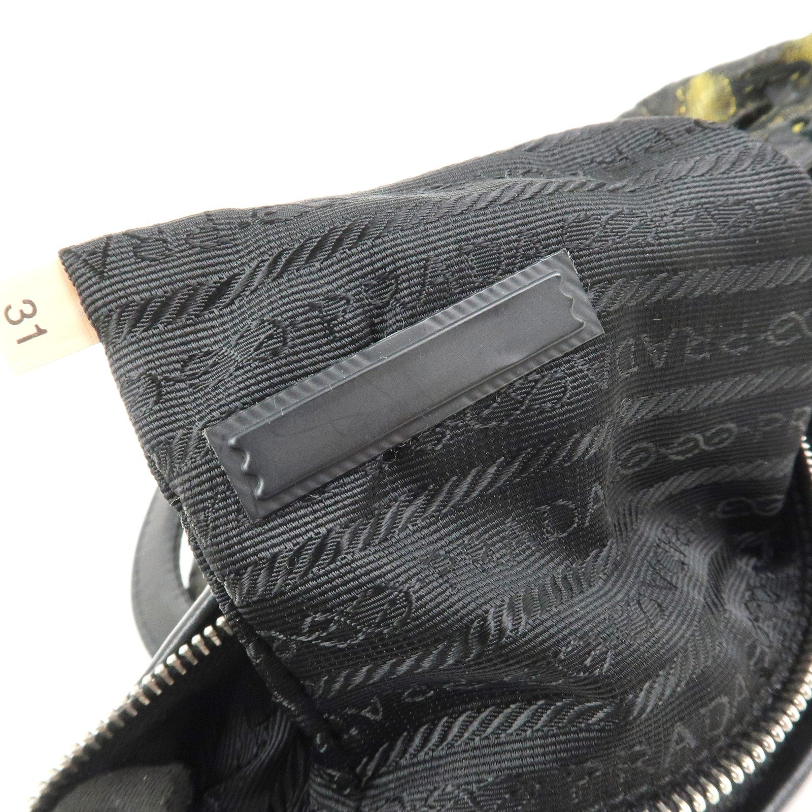 PRADA Triangle Logo Nylon Leather Ribbon Hand Bag Black Yellow