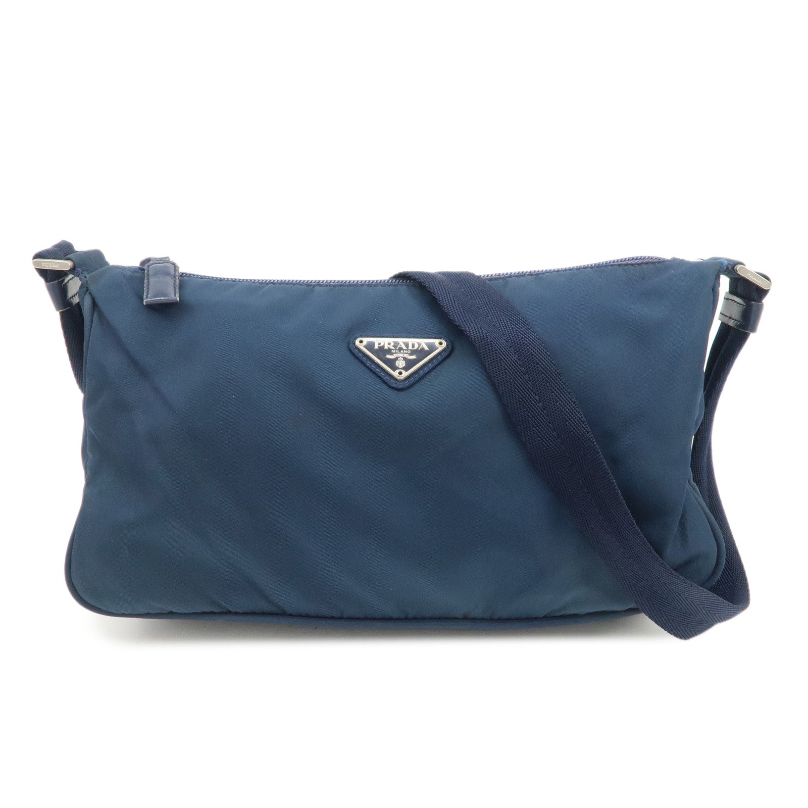 PRADA Triangle Logo Nylon Leather Shoulder Bag Crossbody Bag Navy