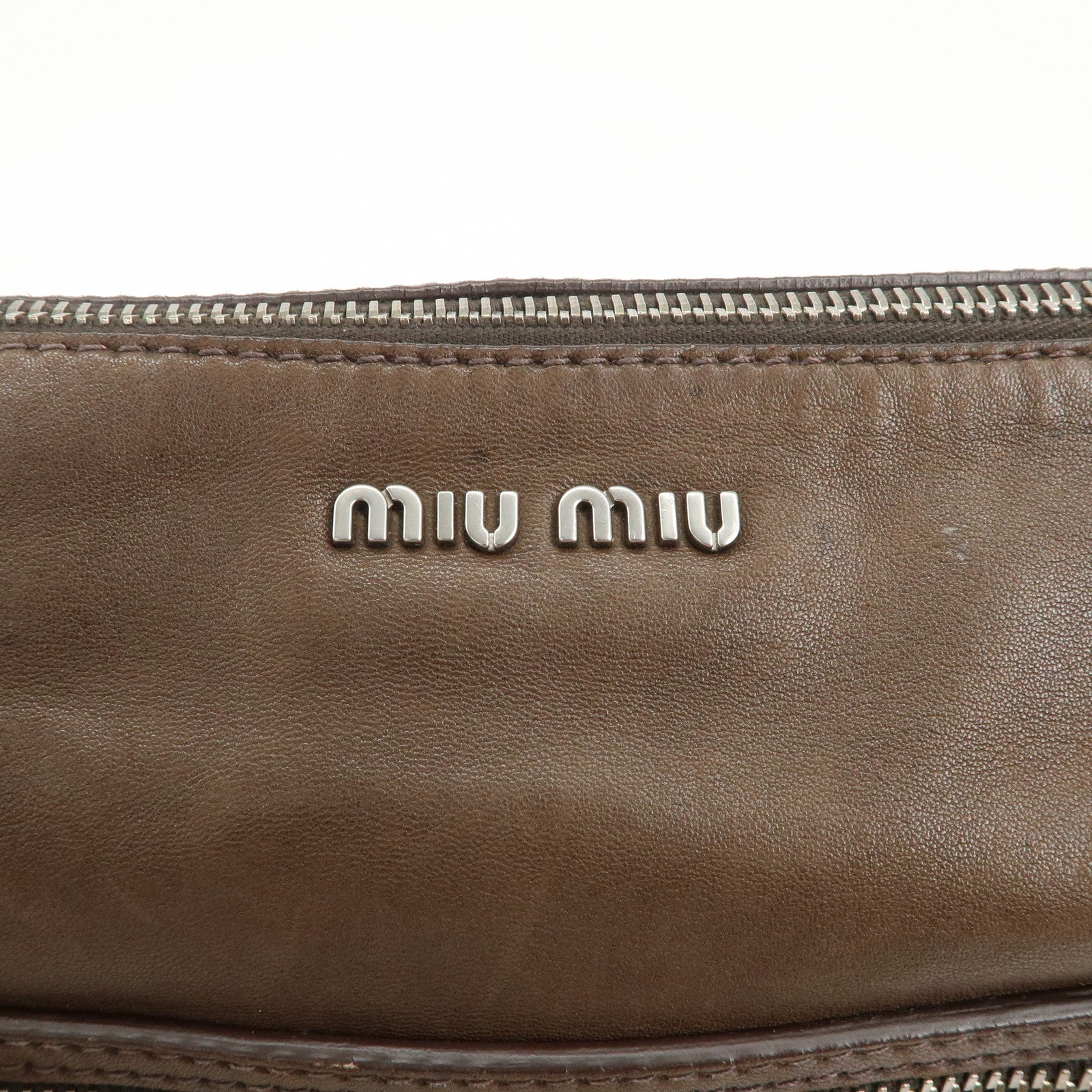 MIU MIU Logo Leather Shoulder Bag Crossbody Bag Brown