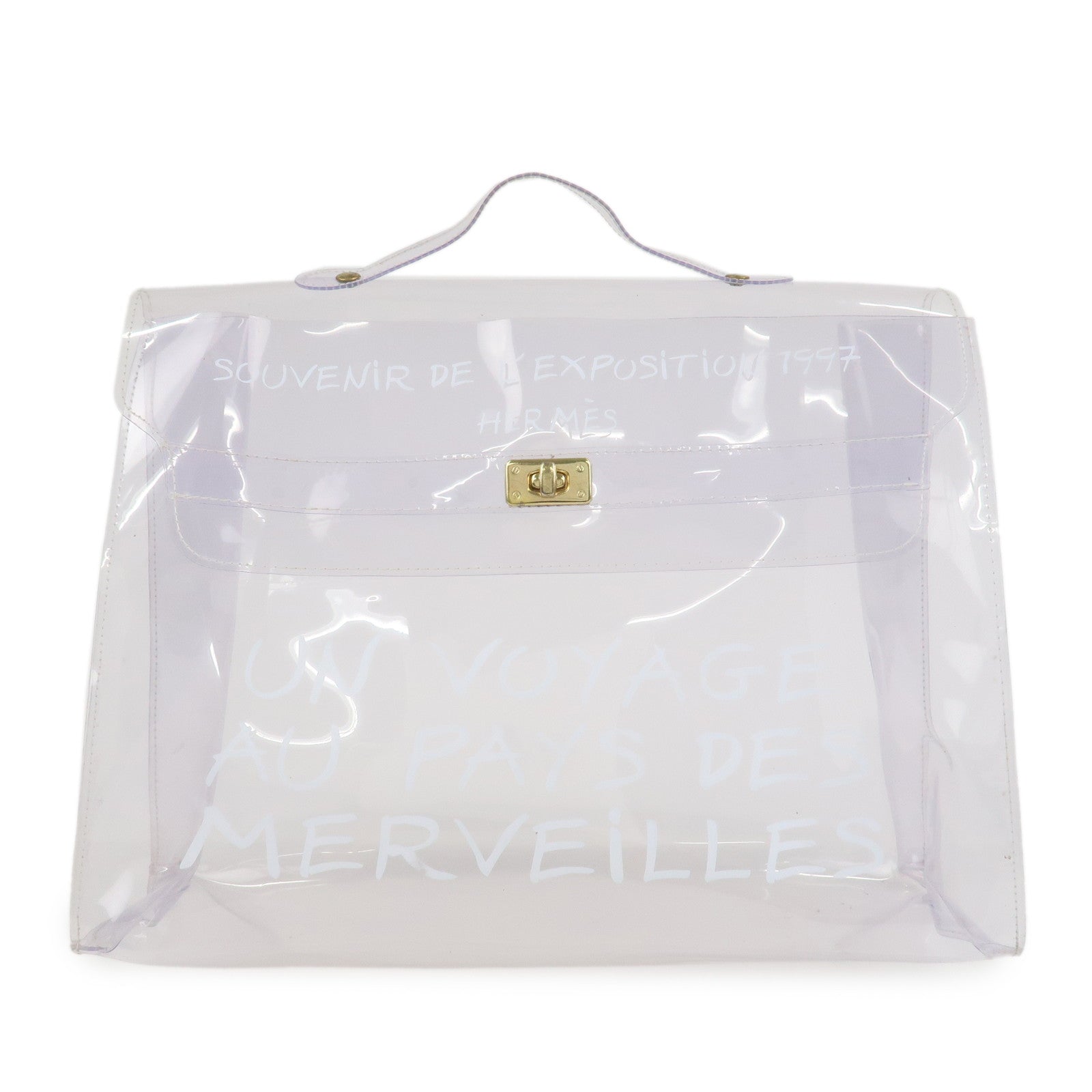HERMES Kelly Vinyl Hand Bag Clear Gold