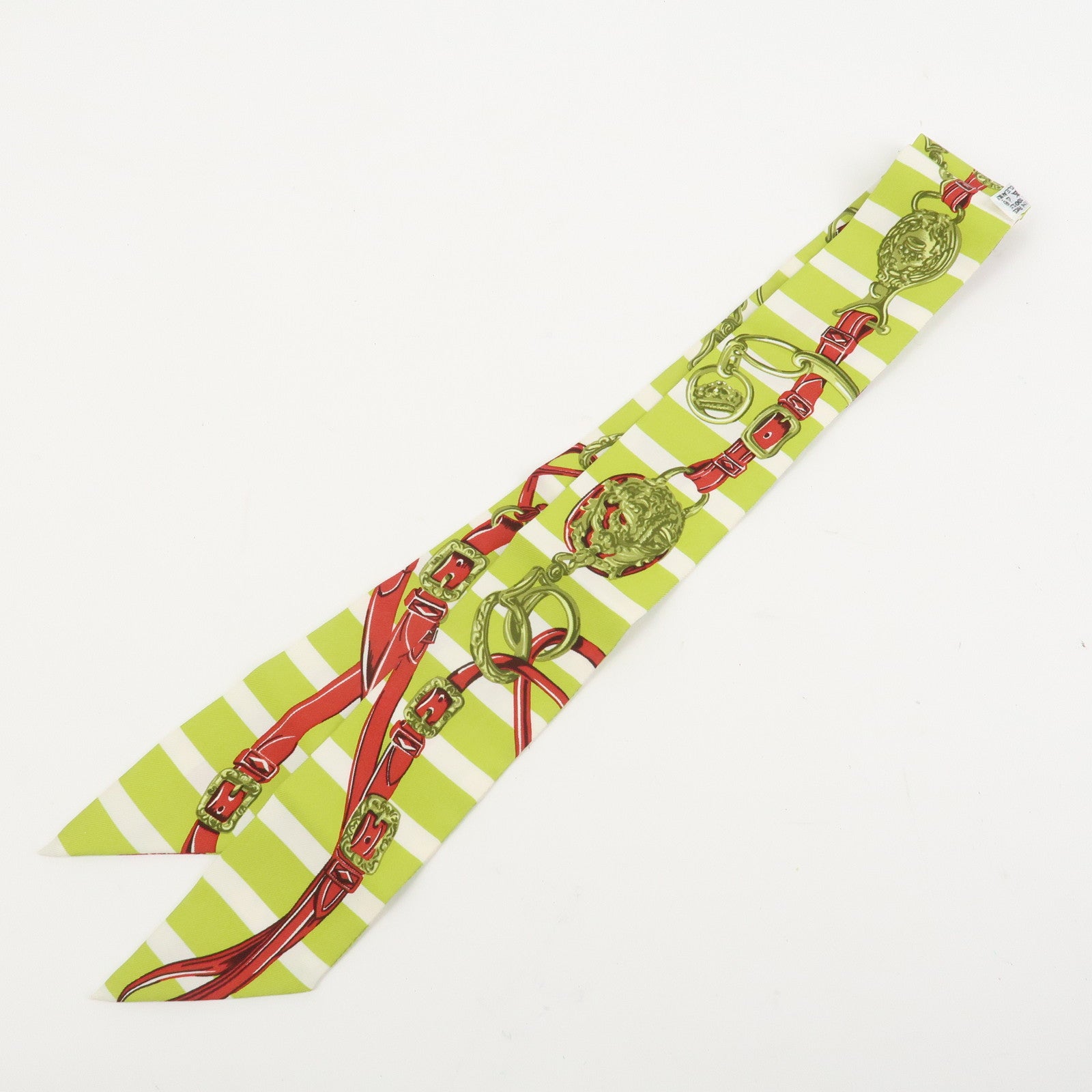 HERMES Twilly Silk 100% Scarf BRIDES de GALA Light Green Red