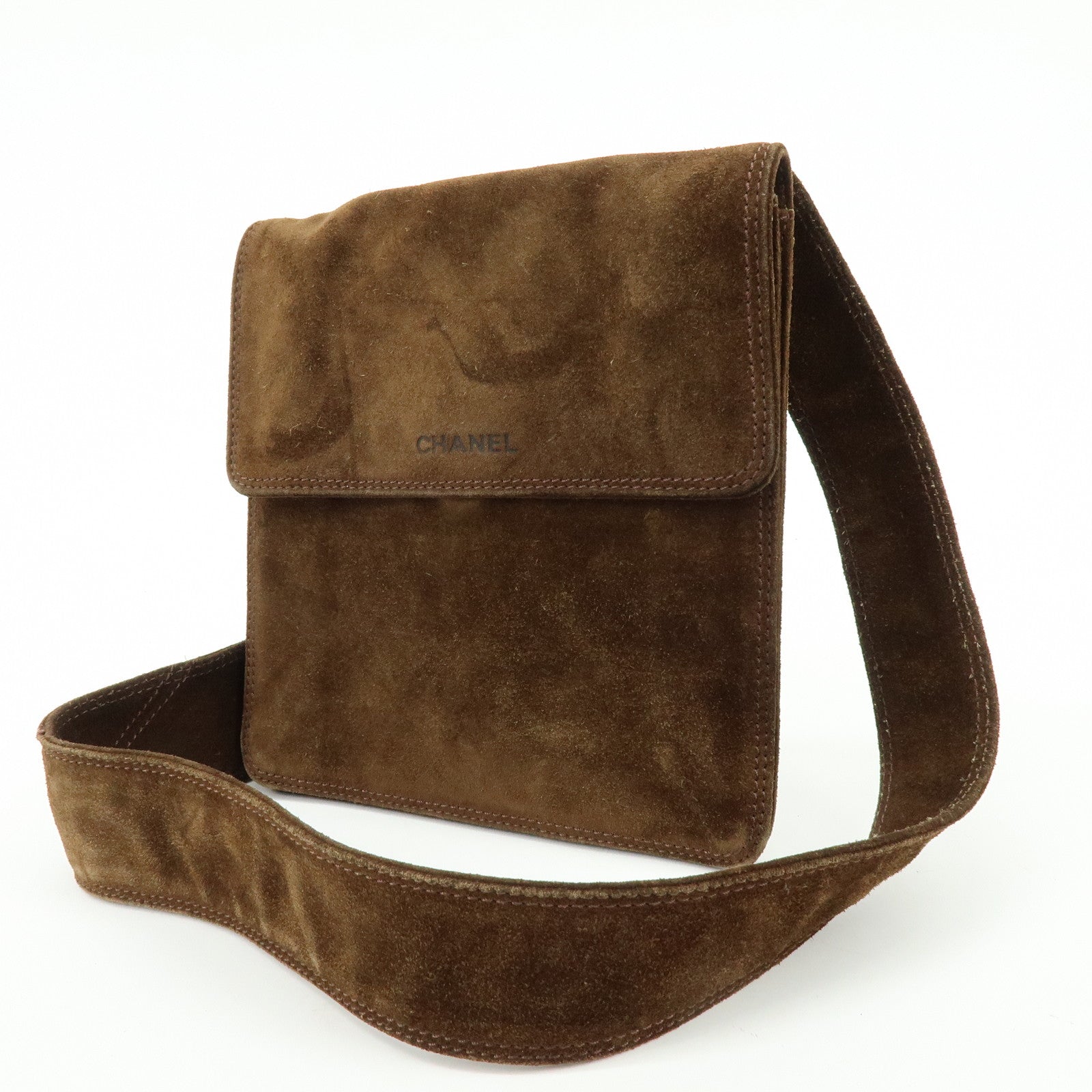CHANEL Suede Shoulder Bag Crossbody Bag Brown