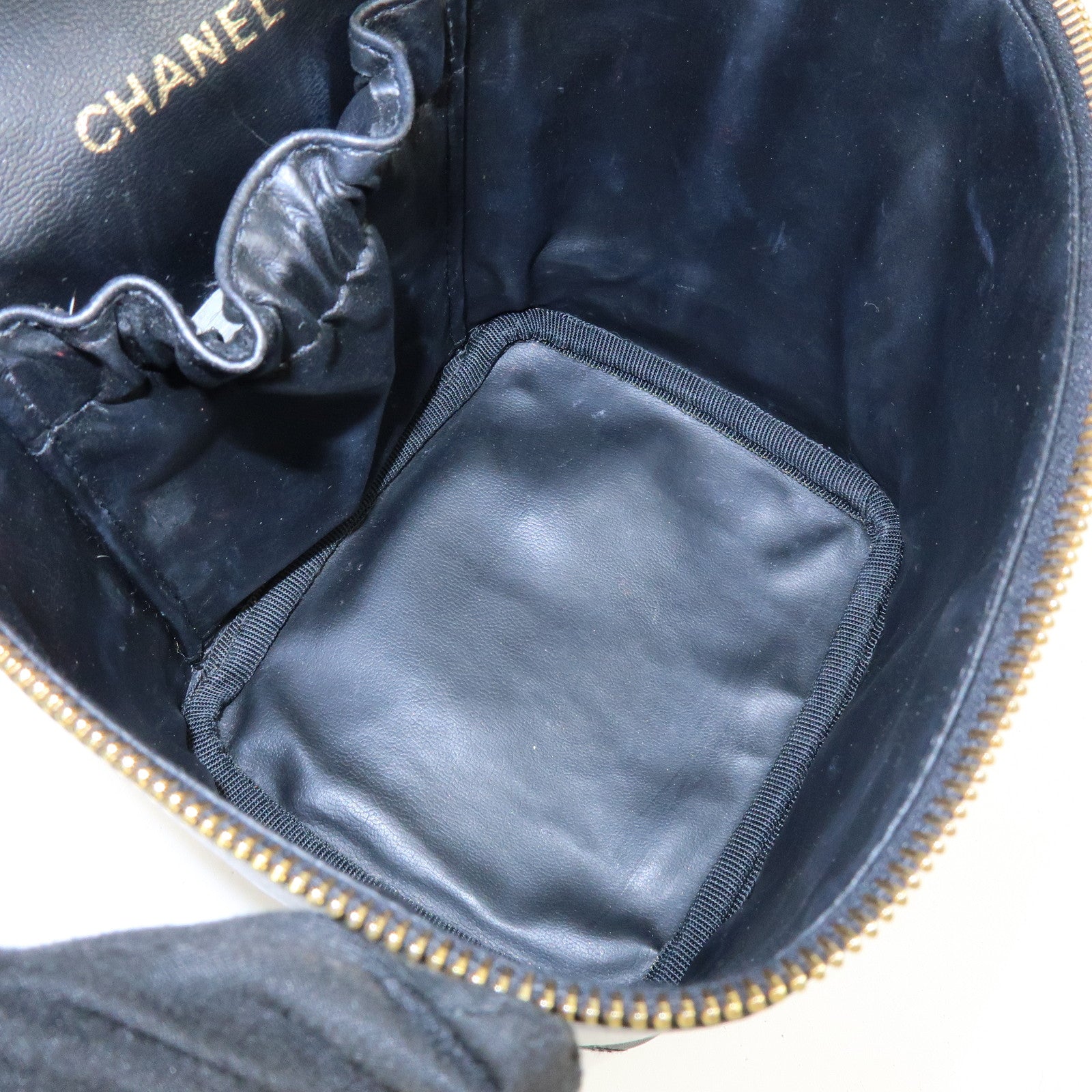 CHANEL Bicolore Lamb Skin Vanity Bag Hand Bag Black A01619