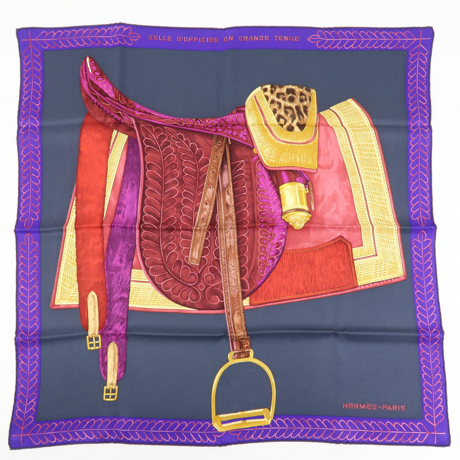 HERMES Carre 65 Set of 2 Silk 100% Scarf Black Purple Blue