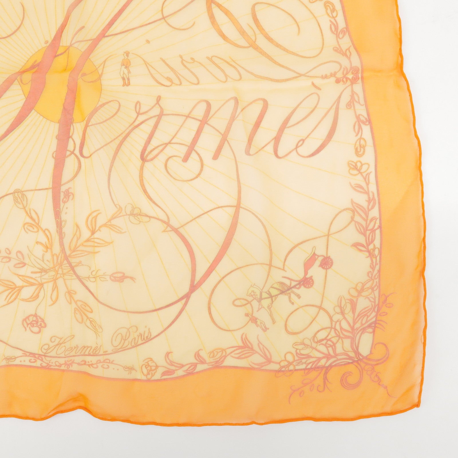 HERMES Carre 45 Silk 100% Scarf EFFLUVES Orange