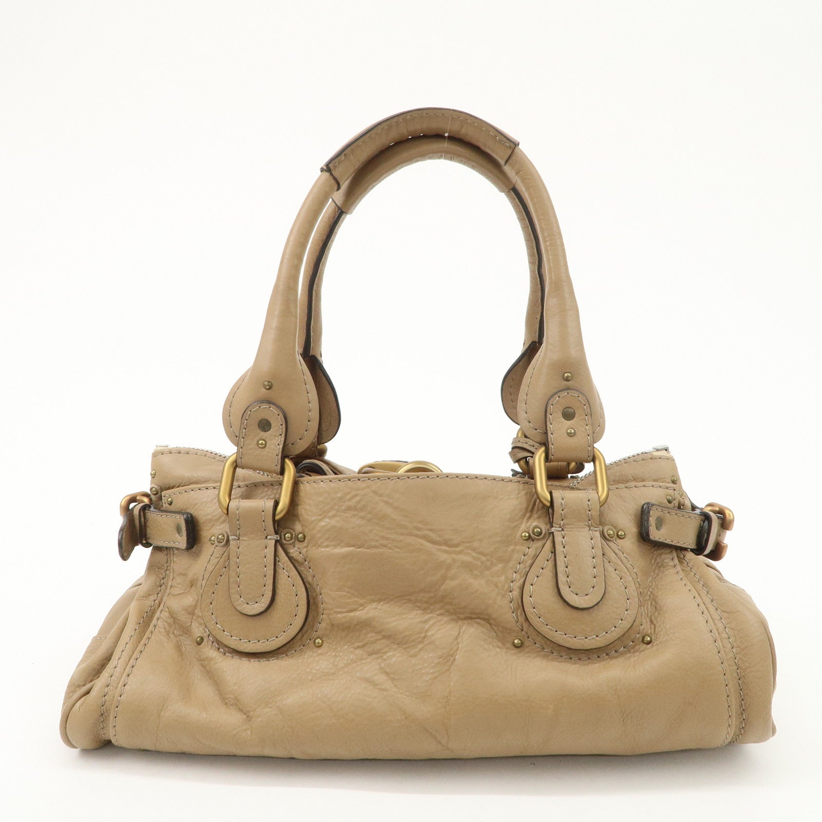 Chloe Paddington Leather Hand Bag Shoulder Bag Medium Beige Used