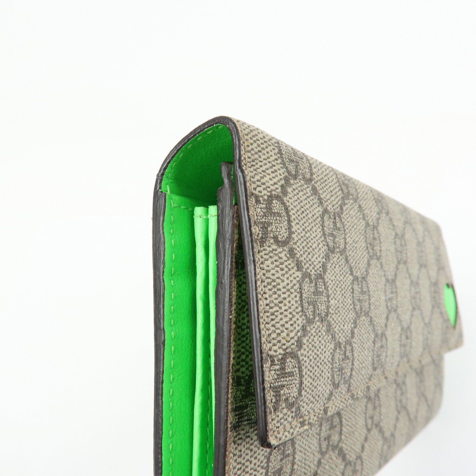 GUCCI GG Supreme Leather Long Flap Wallet Beige Green 323223