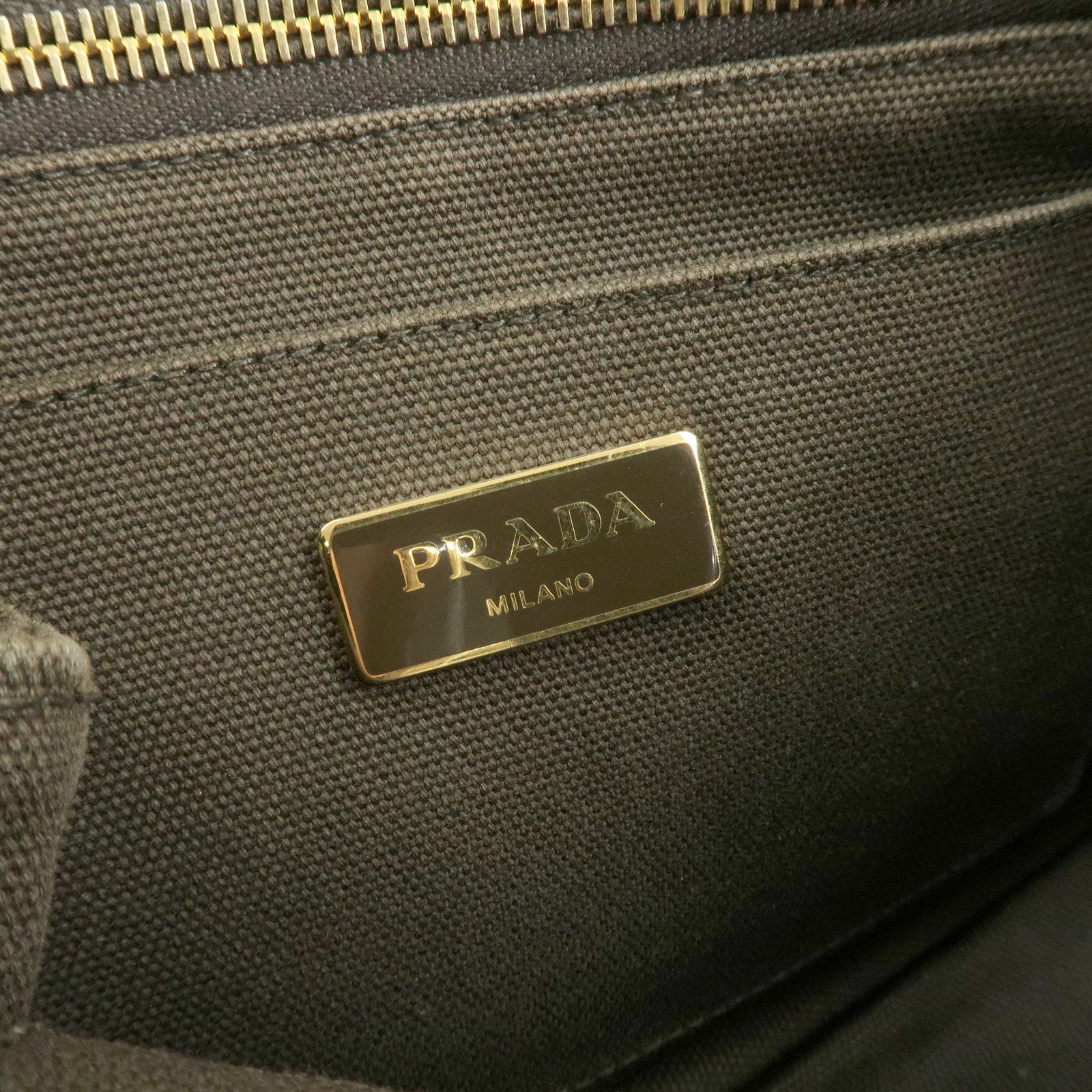 PRADA Logo Canapa Mini Canvas Tote Bag Hand Bag Khaki BN2439