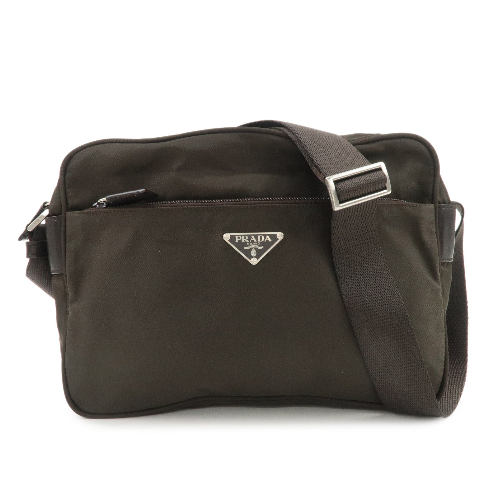 PRADA Triangle Logo Nylon Leather Shoulder Bag Crossbody Bag