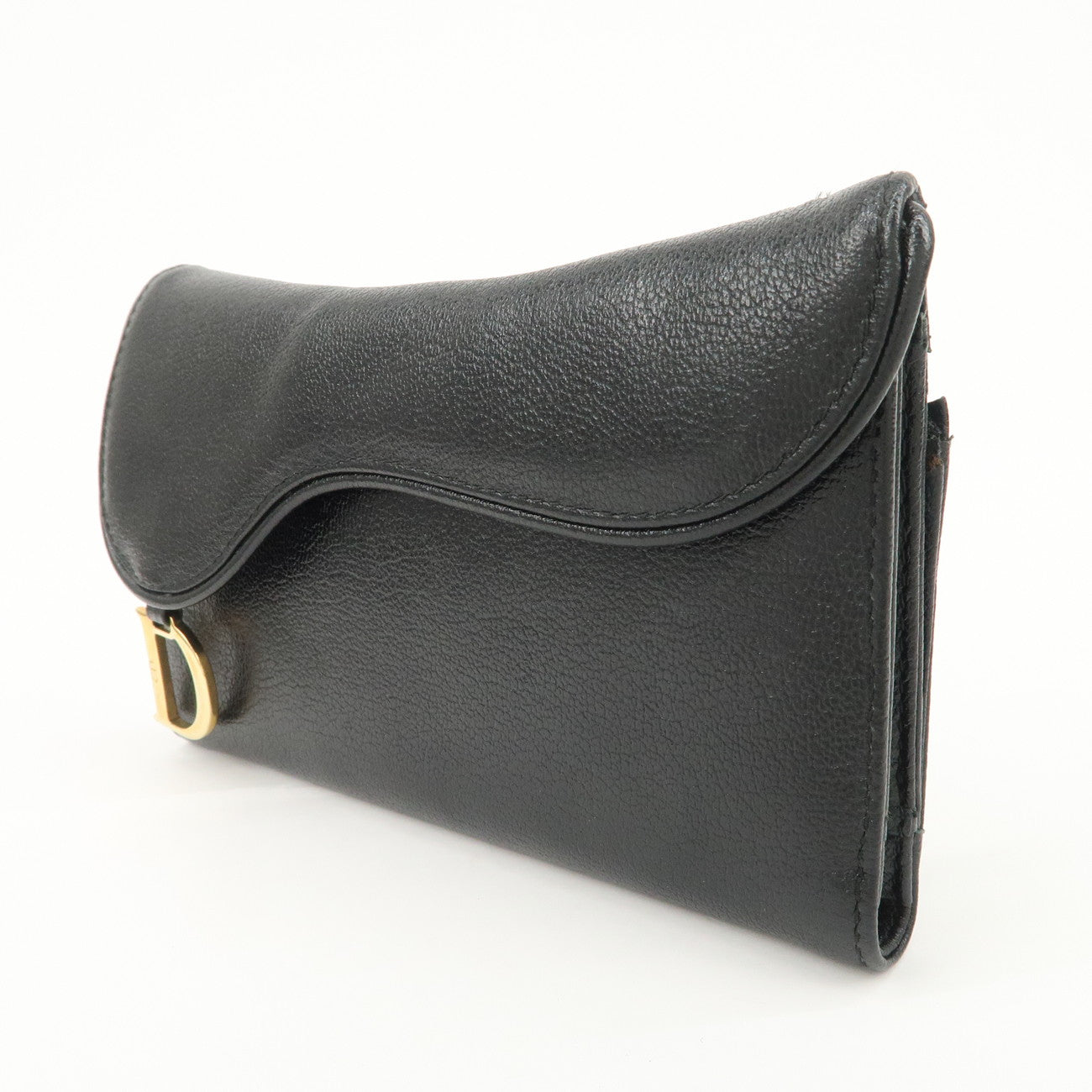 Christian Dior Leather Saddle Long Wallet Black Gold